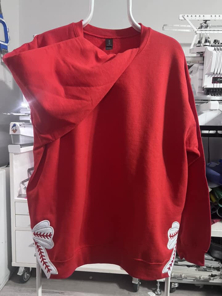Custom Baseball Side Bow Applique Sweatshirt | Perfect for Game Day | Cozy & Stylish Athleisure | Gift for Baseball Moms & Fans