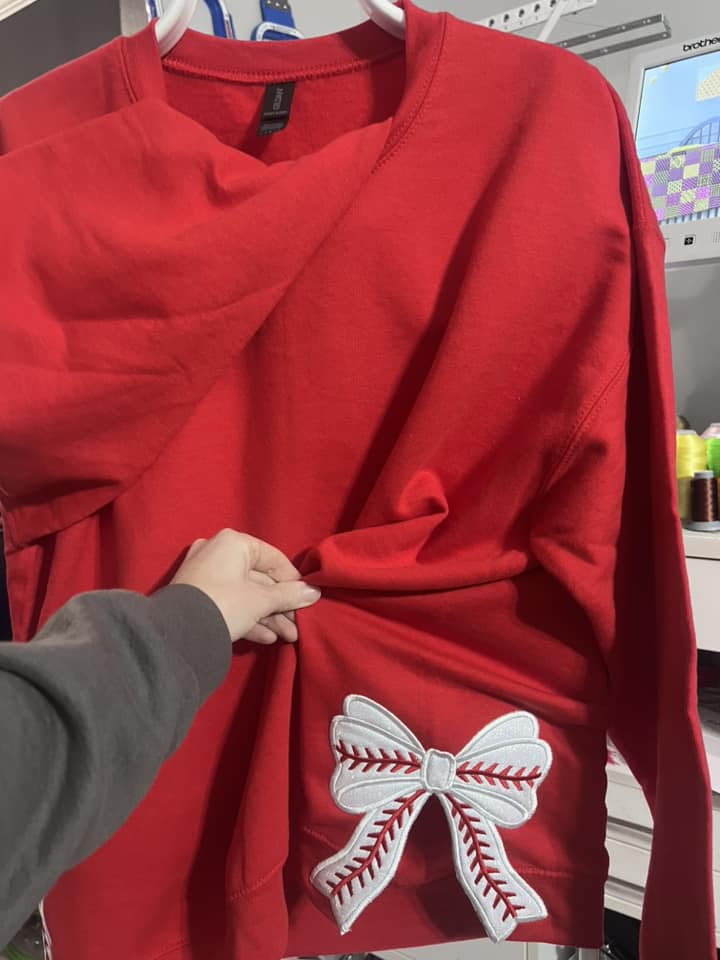Custom Baseball Side Bow Applique Sweatshirt | Perfect for Game Day | Cozy & Stylish Athleisure | Gift for Baseball Moms & Fans
