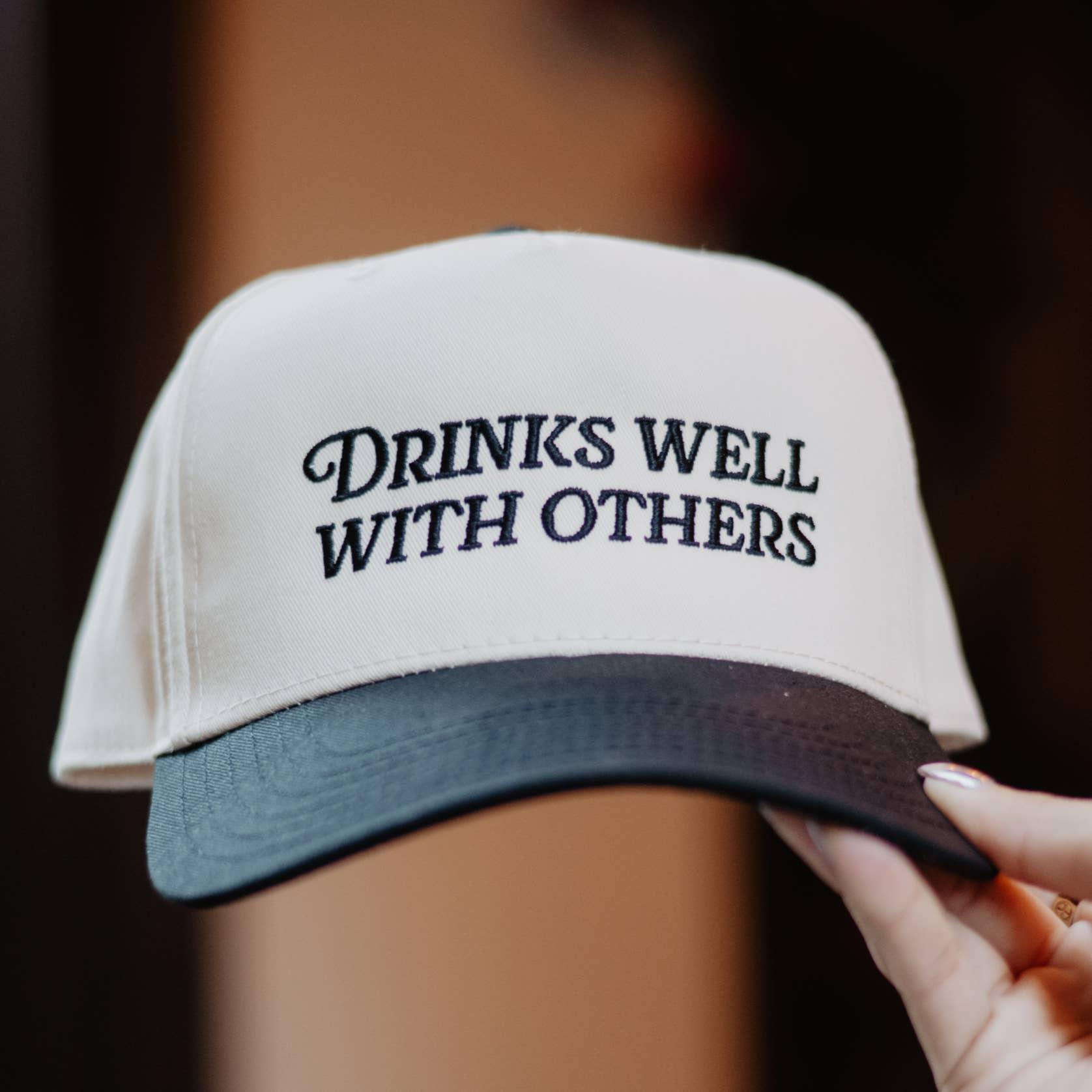 Drinks Well With Others Vintage Trucker Hat – Funny Distressed Embroidered Cap – Adjustable Snapback