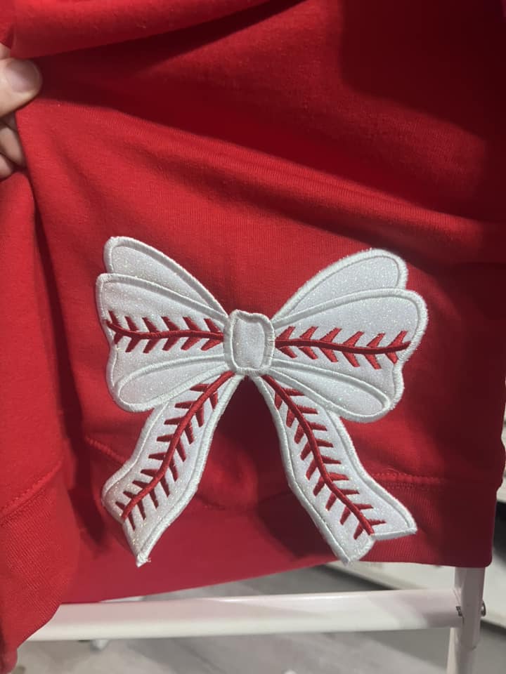 Custom Baseball Side Bow Applique Sweatshirt | Perfect for Game Day | Cozy & Stylish Athleisure | Gift for Baseball Moms & Fans