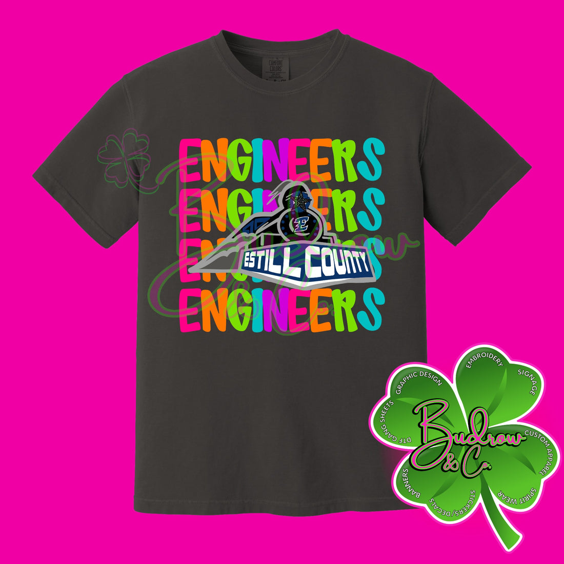 Estill County Engineers Comfort Colors® T-Shirt – DTF Printed School Spirit Tee (Pepper)