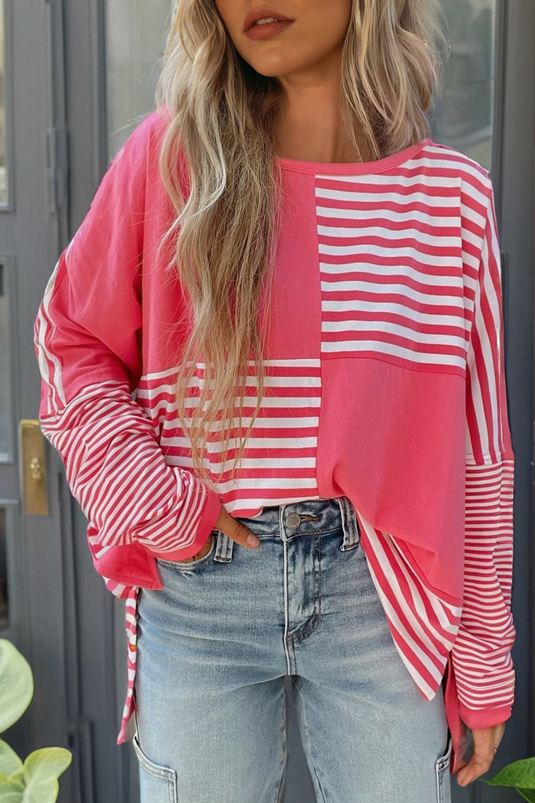 Pink Stripe Colorblock Top