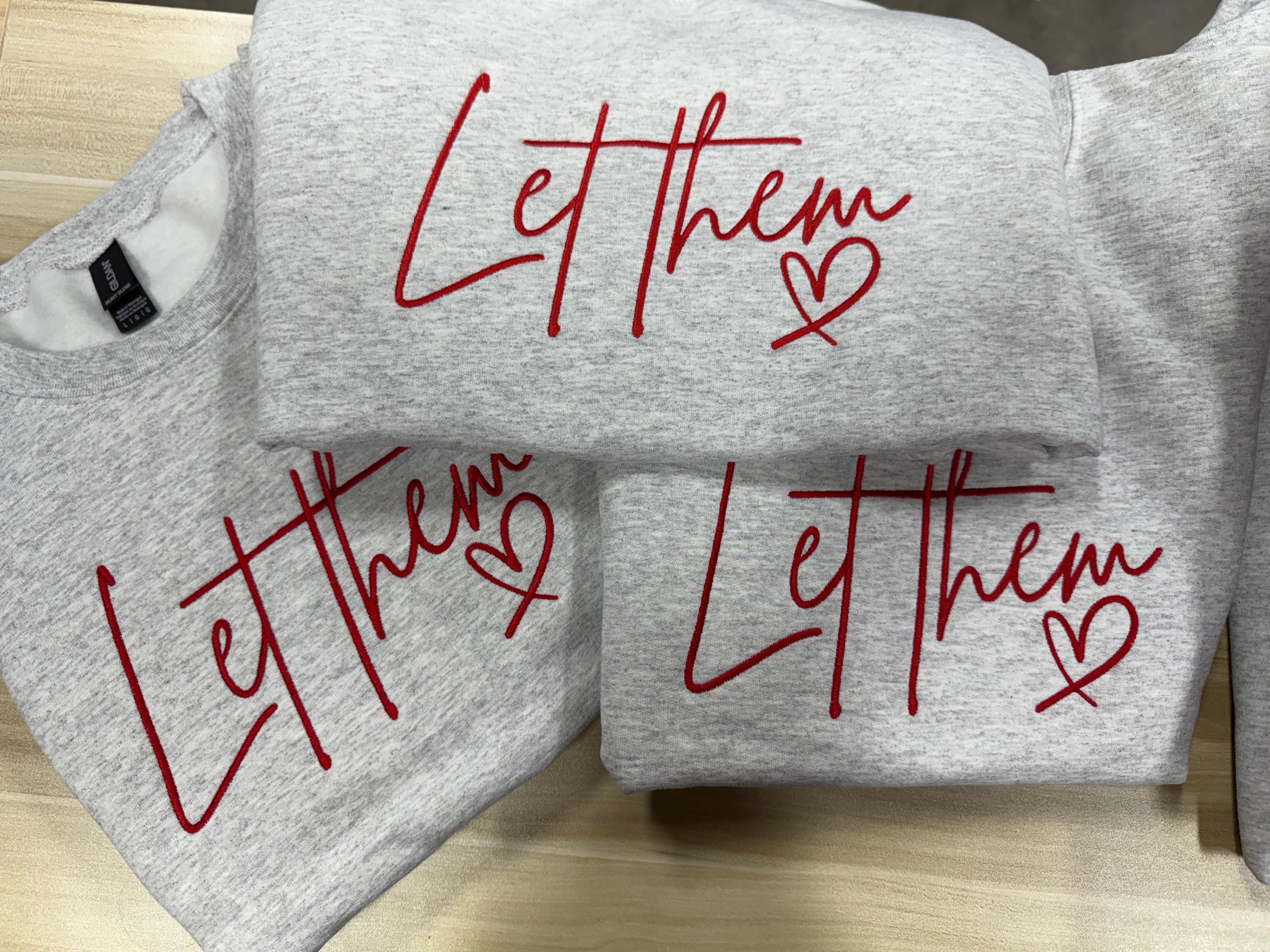 Let Them Embroidered Script Cotton Crewneck Sweatshirt