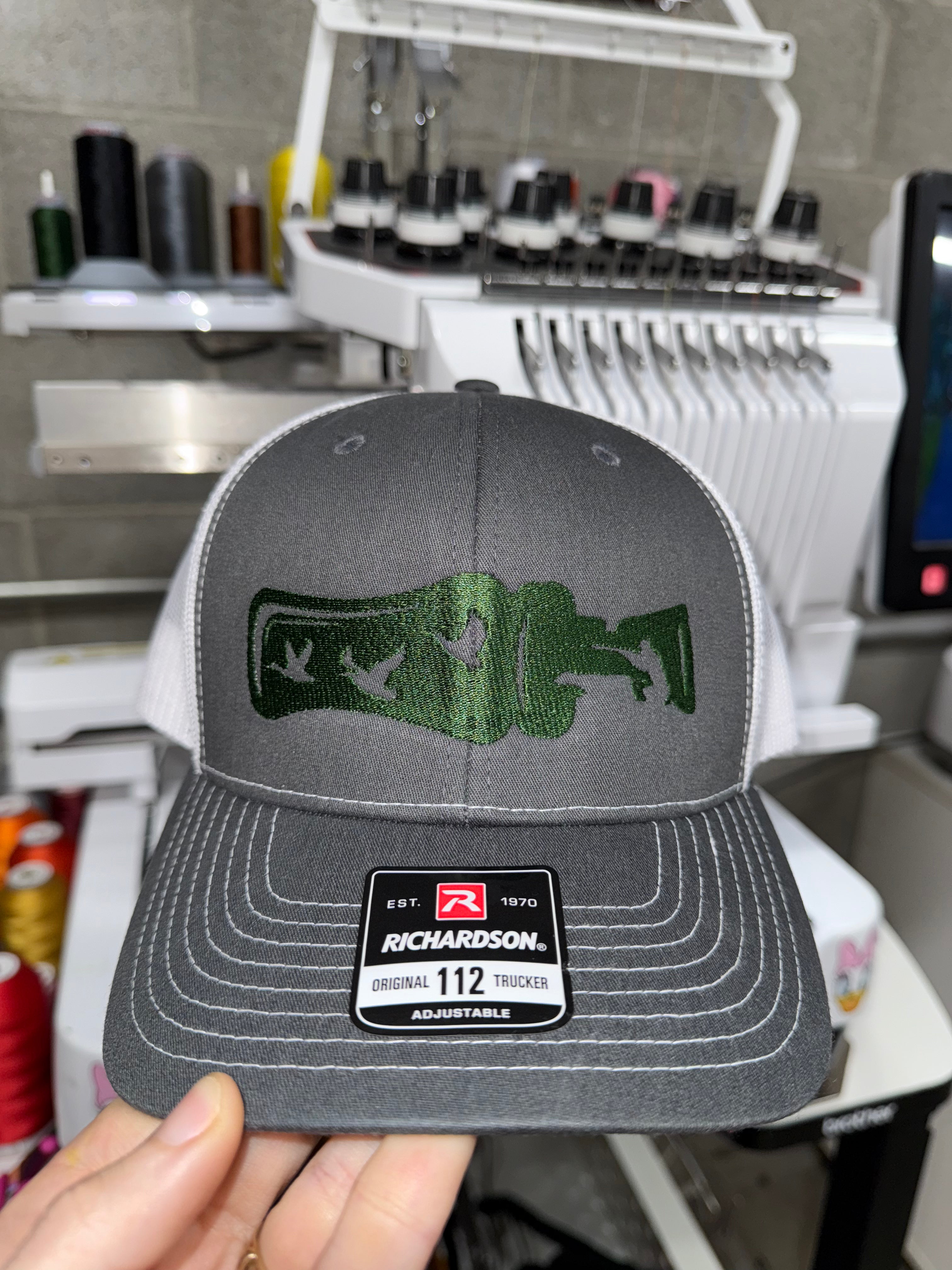 Embroidered Duck Call Hat | Richardson 112 | Grey & White