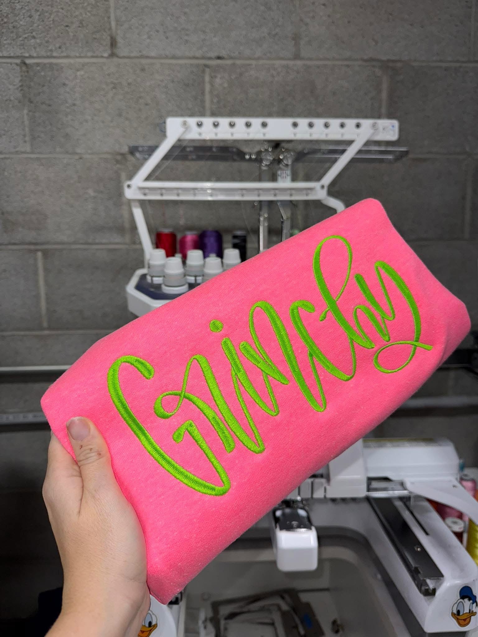 Grinchy Embroidered Crewneck Sweatshirt | Bright Pink & Lime Green Christmas Sweatshirt | Holiday Spirit Sweater