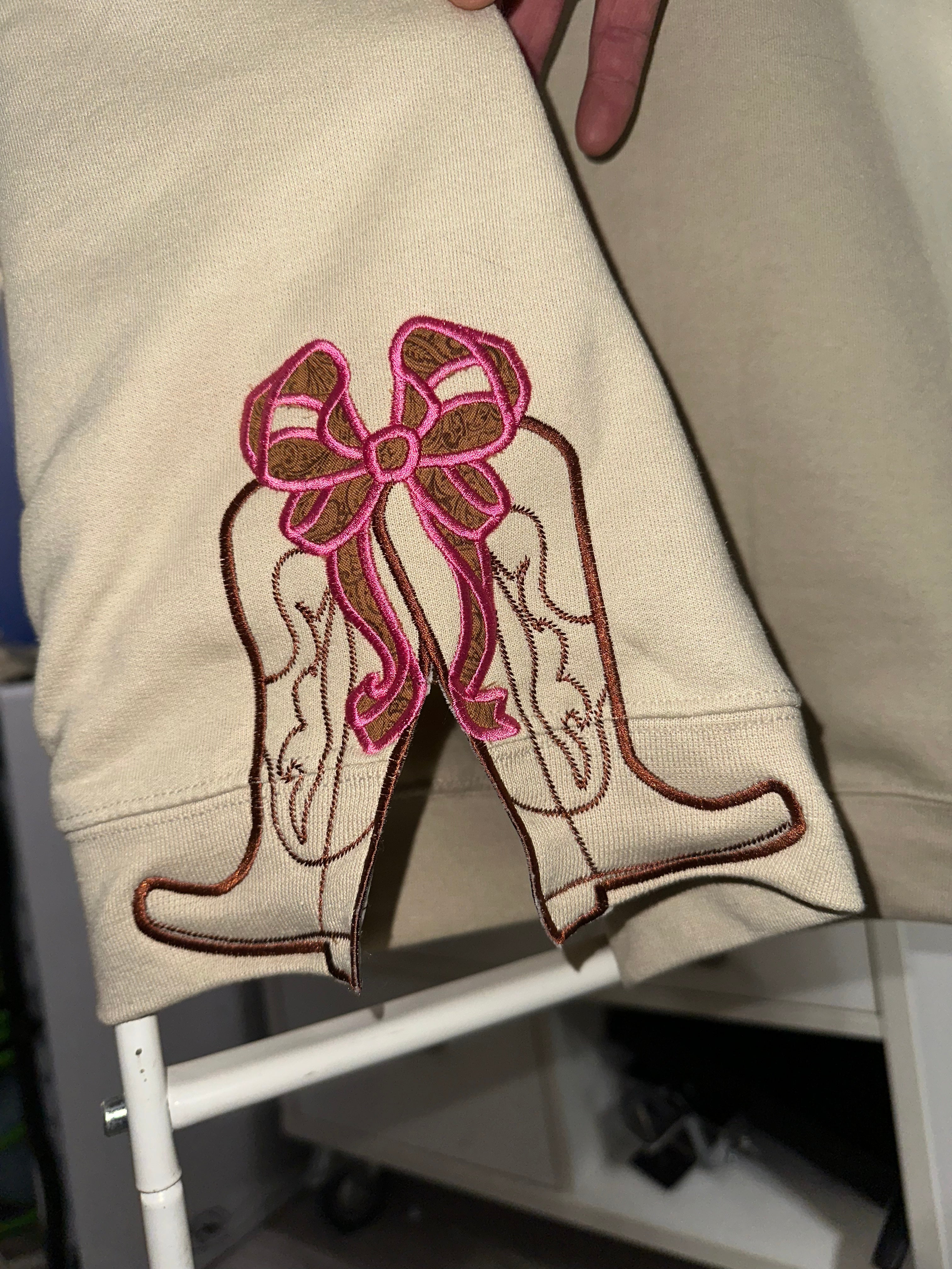 Embroidered Side Boots & Bow Western Applique Sweatshirt | Cozy Western Apparel | Perfect Gift for Cowgirls