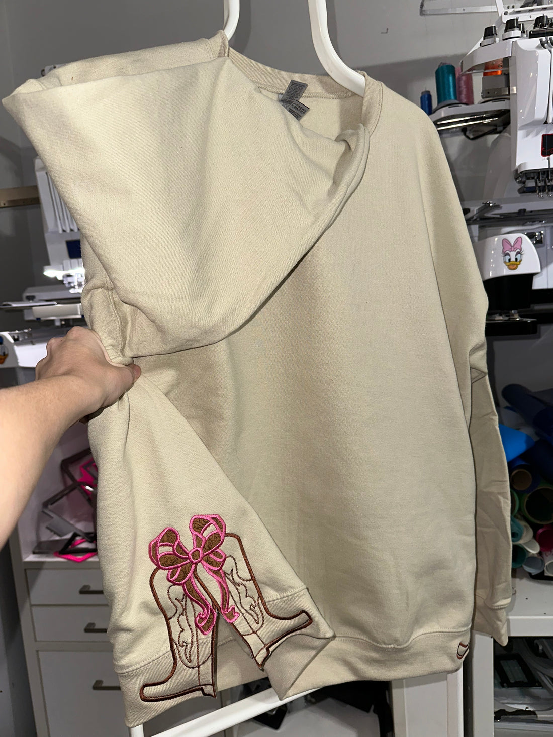 Embroidered Side Boots & Bow Western Applique Sweatshirt | Cozy Western Apparel | Perfect Gift for Cowgirls