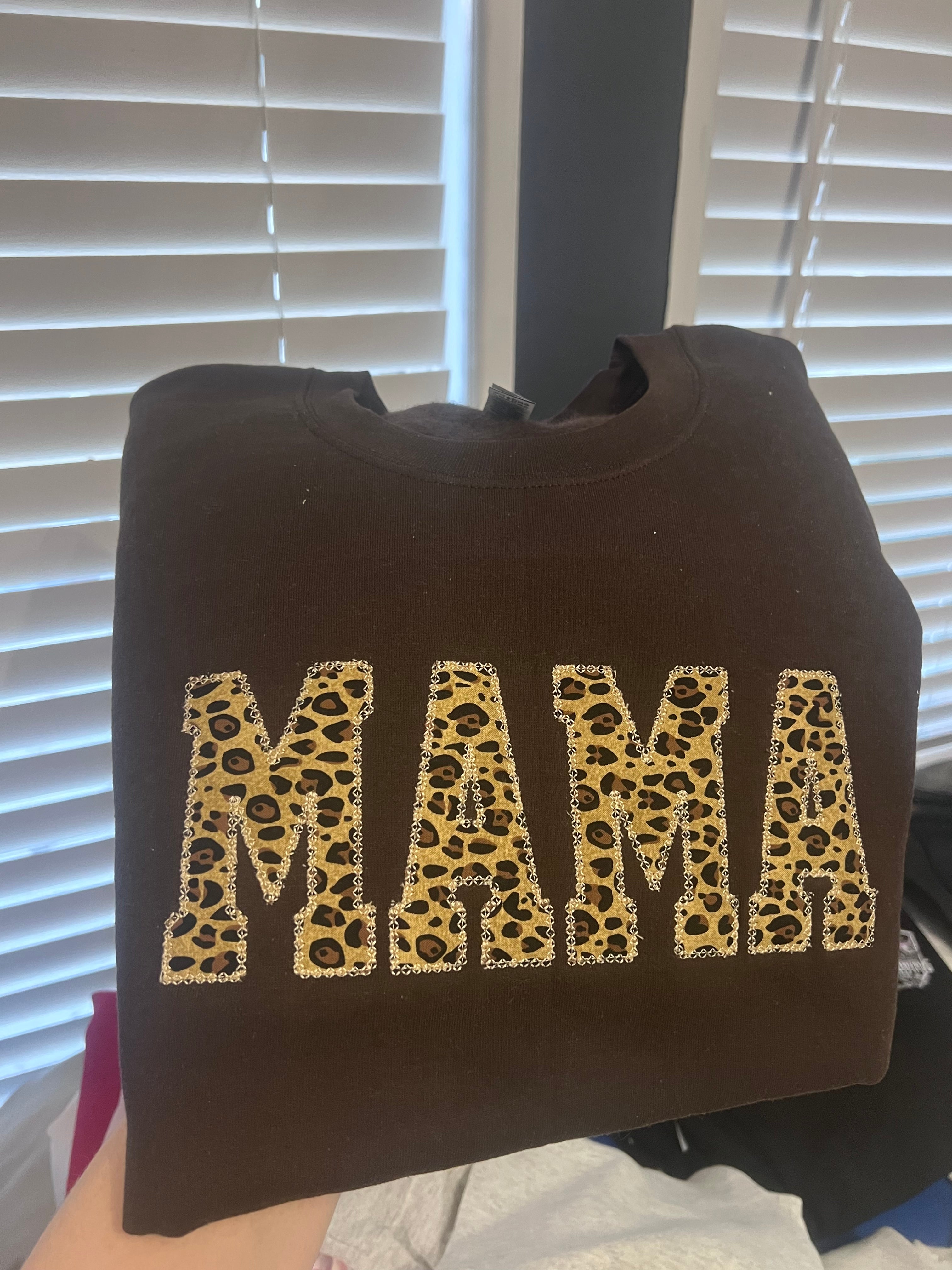 Cheetah Print "MAMA" Varsity Embroidered Crew Neck Sweatshirt | Customizable Women’s Sweatshirt | Stylish & Cozy