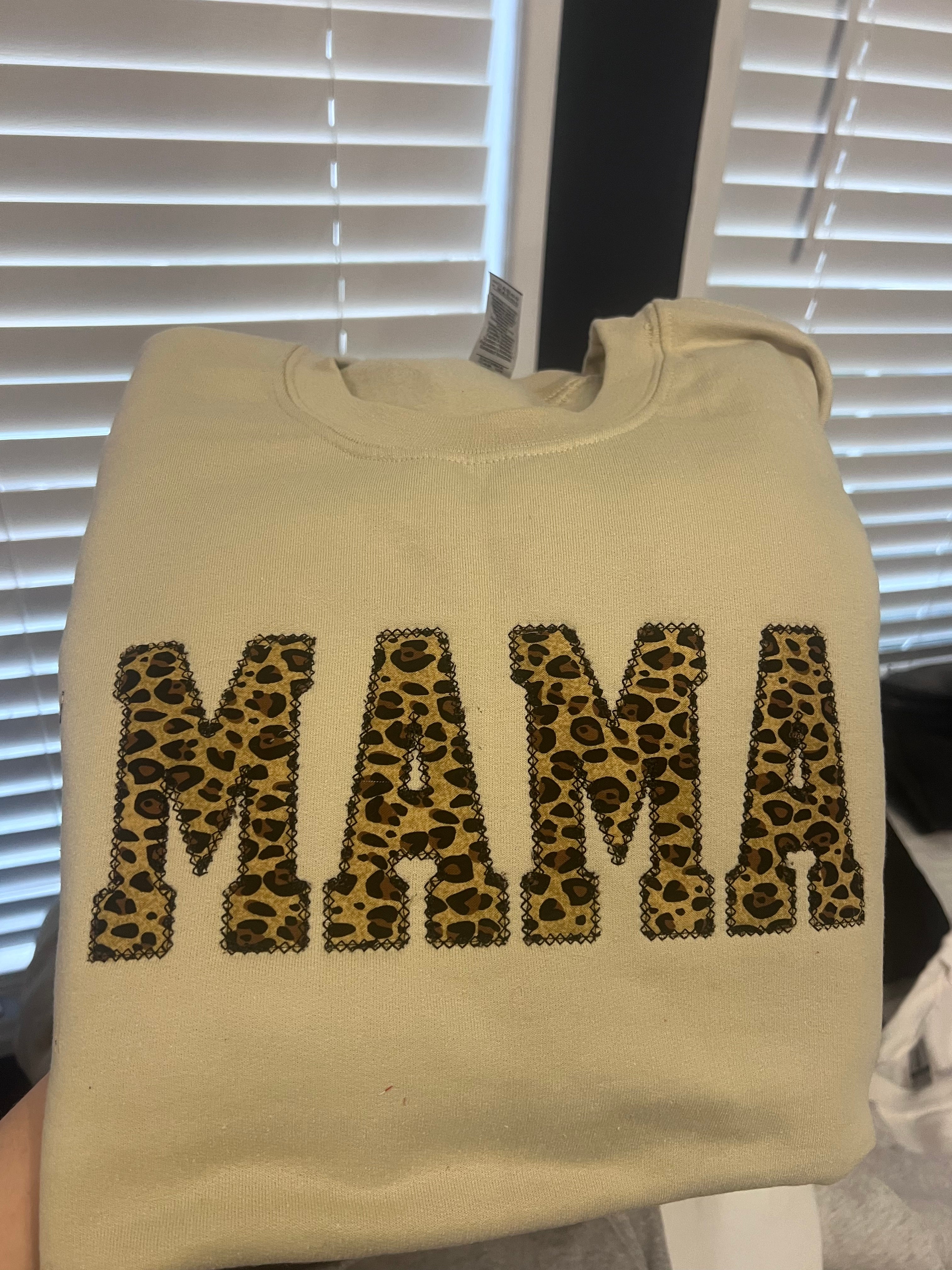 Cheetah Print "MAMA" Varsity Embroidered Crew Neck Sweatshirt | Customizable Women’s Sweatshirt | Stylish & Cozy