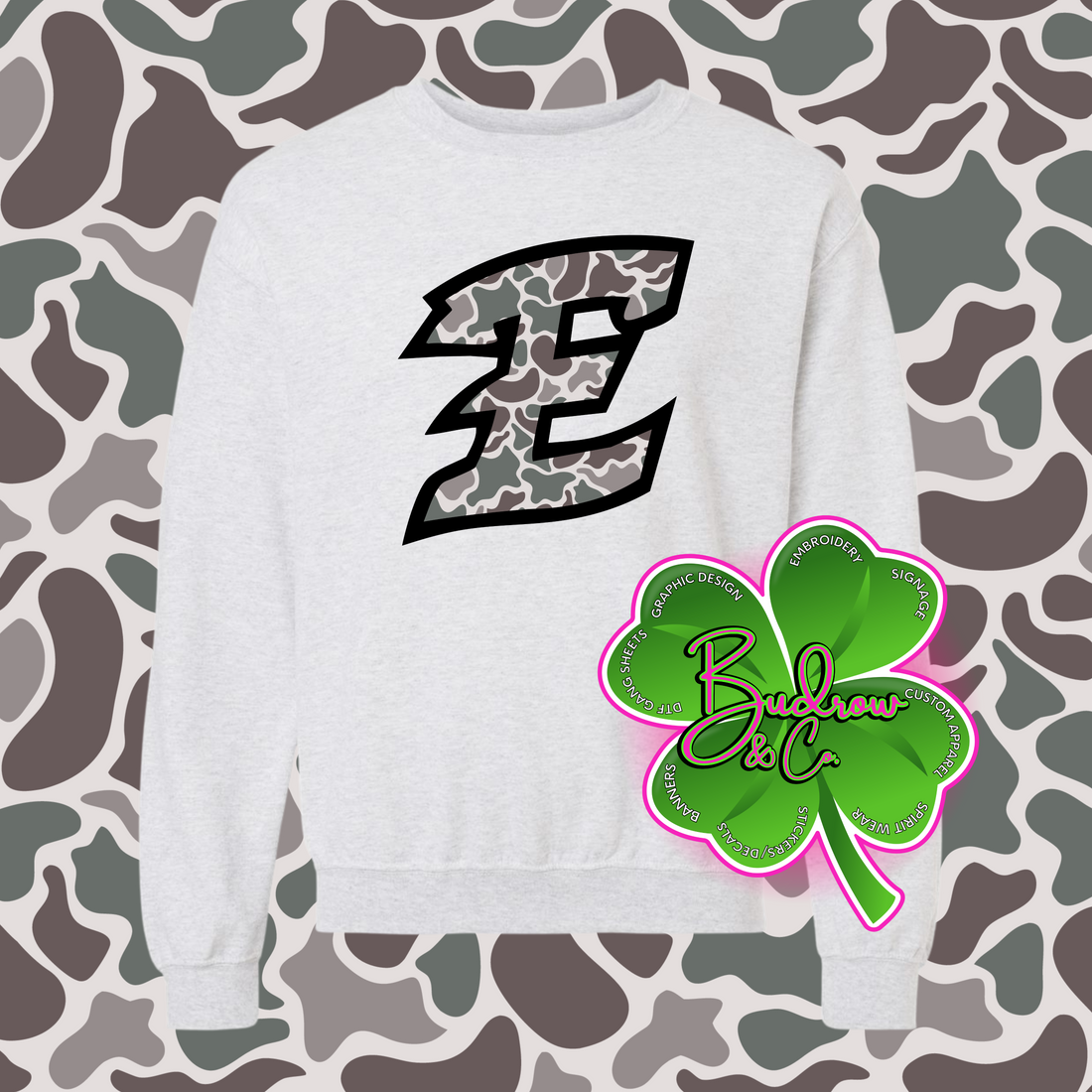 Camo “E” Crewneck Sweatshirt – Estill County Spirit Wear