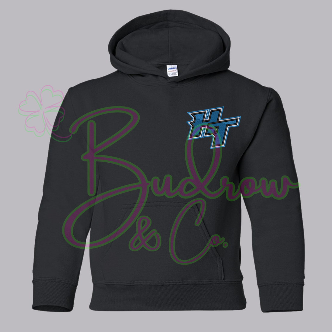 Embroidered Youth Hooded Sweatshirt - HT - Black