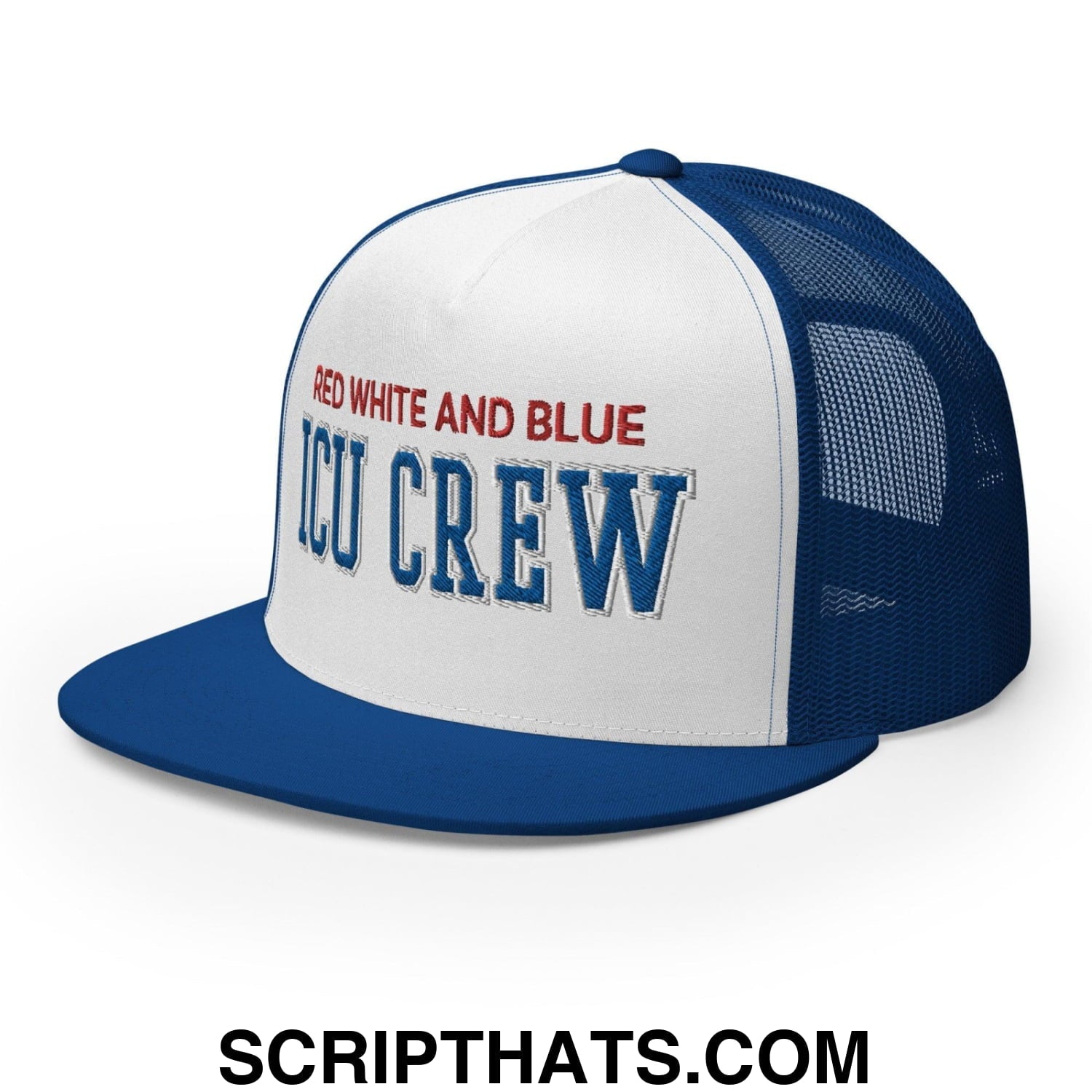 Red White and Blue ICU Crew Nurse 4th of July Funny Snapback Trucker Hat
