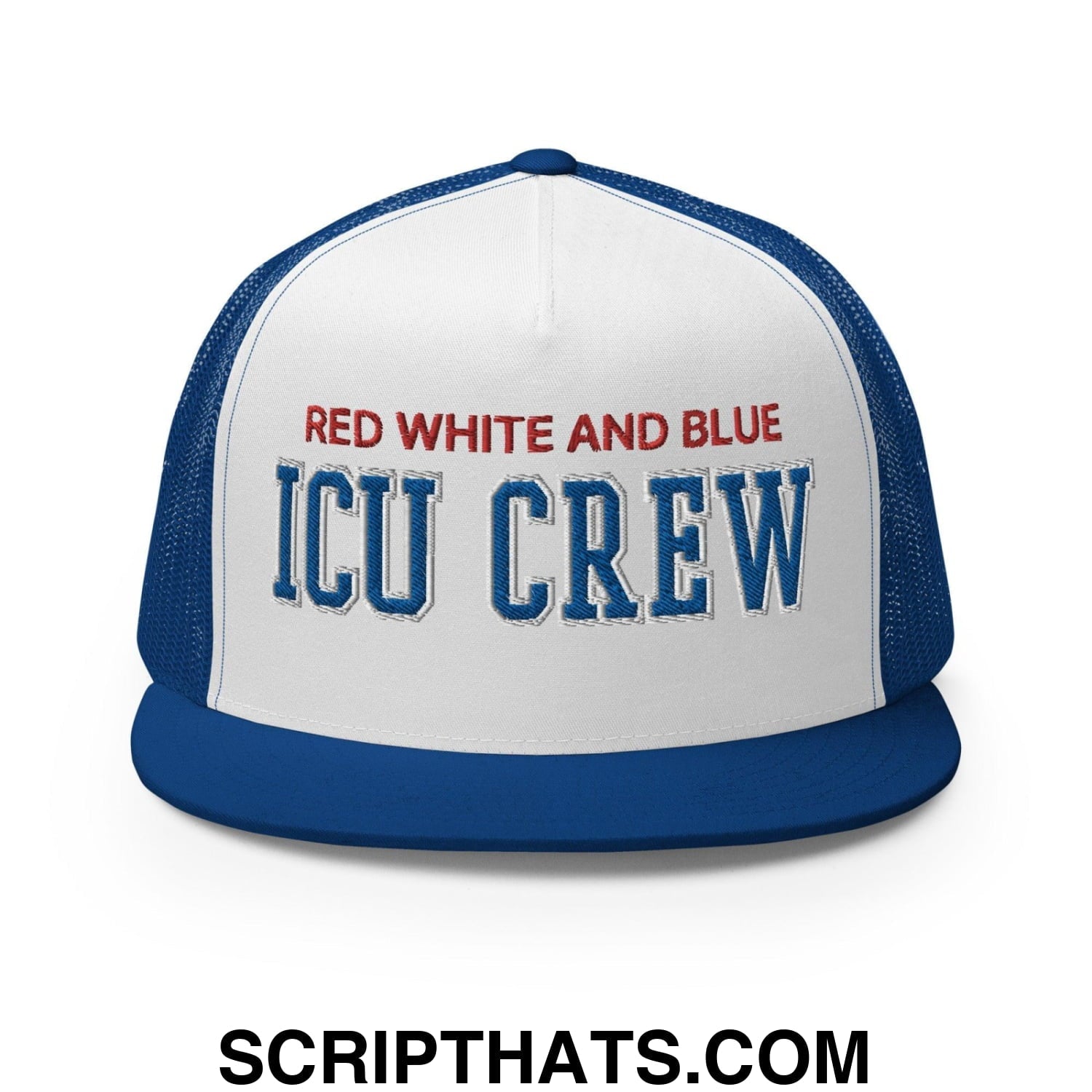 Red White and Blue ICU Crew Nurse 4th of July Funny Snapback Trucker Hat