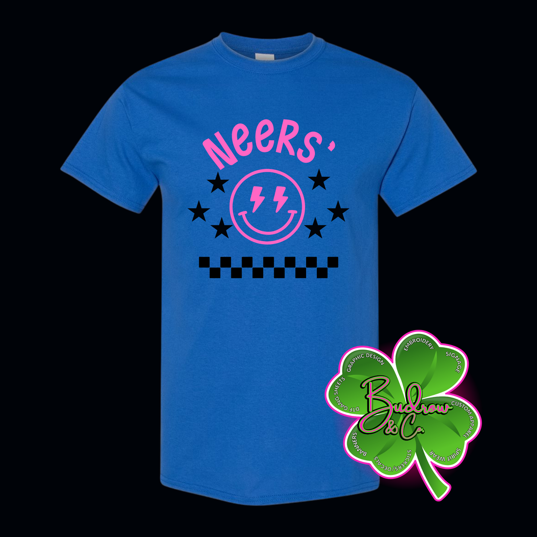 Neers’ Smiley Tee - Royal with pink