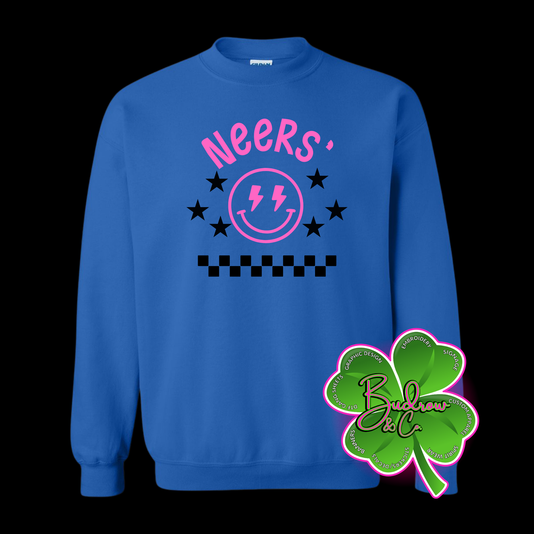 Neers’ Smiley Tee - Royal with pink