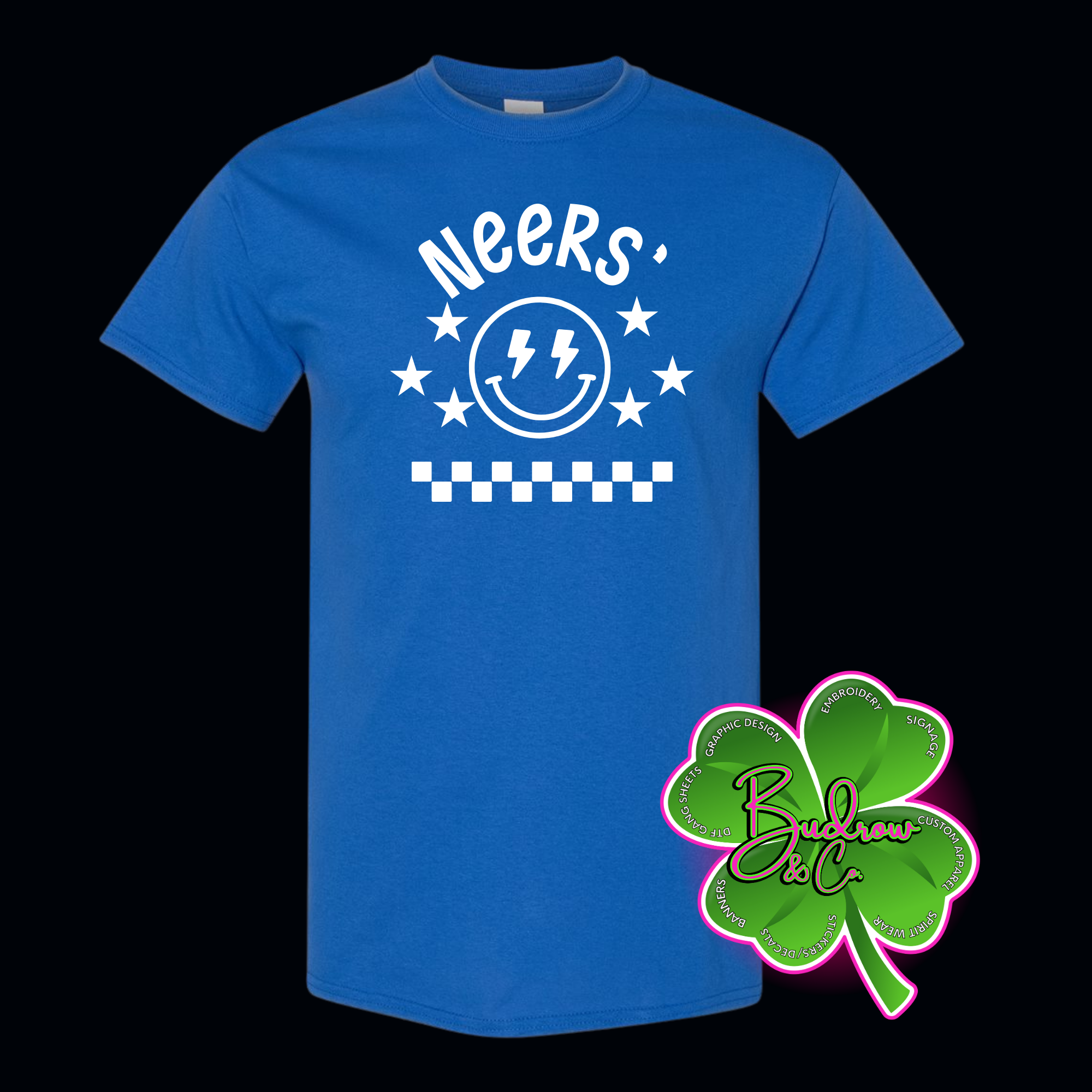 Neers’ Smiley Tee - Royal with white