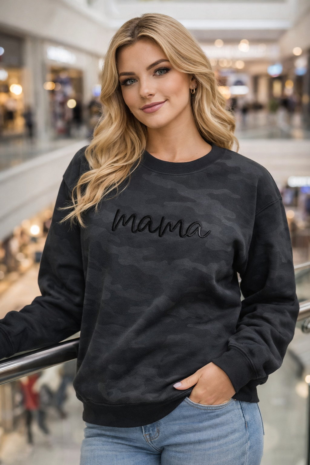 Custom Embroidered Script Crewneck Sweatshirt | Black Camo Personalized Sweatshirt