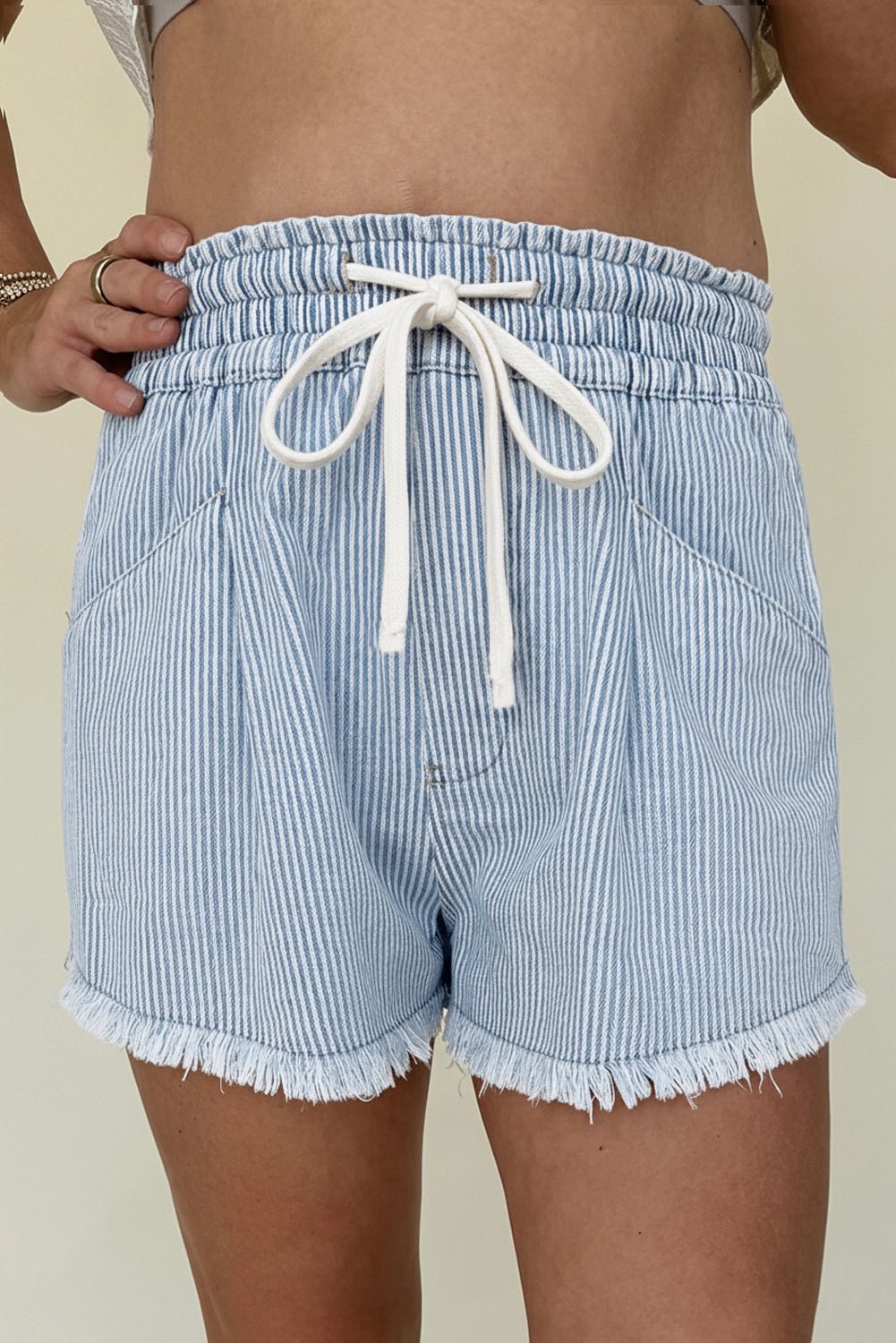 Blue Stripe Raw Edge Shorts