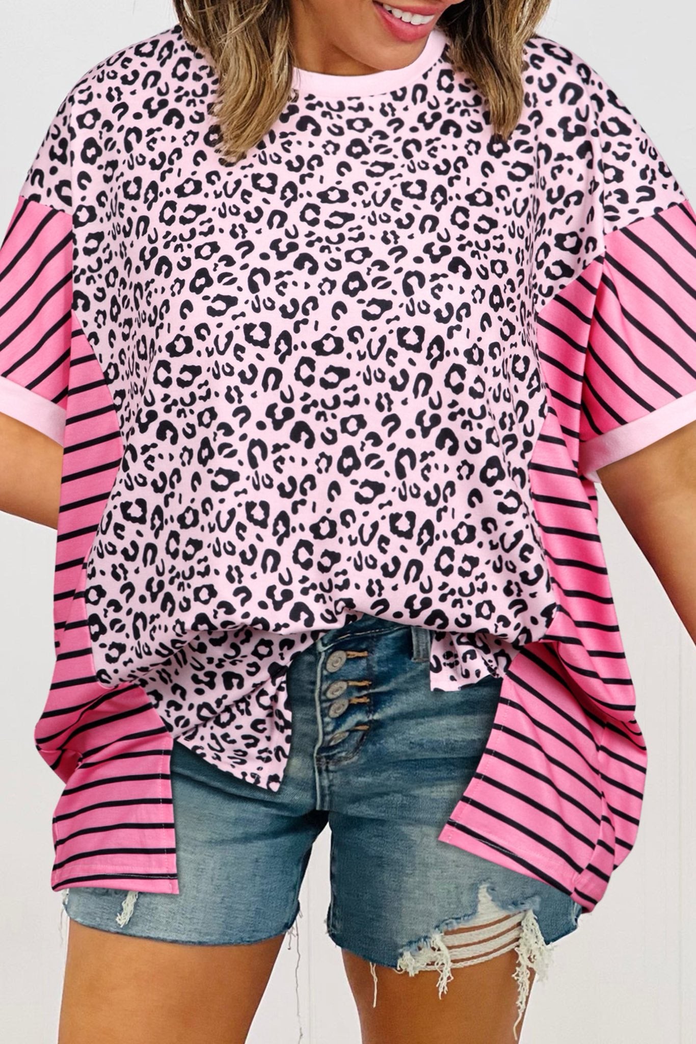 Pink Leopard Slit Top