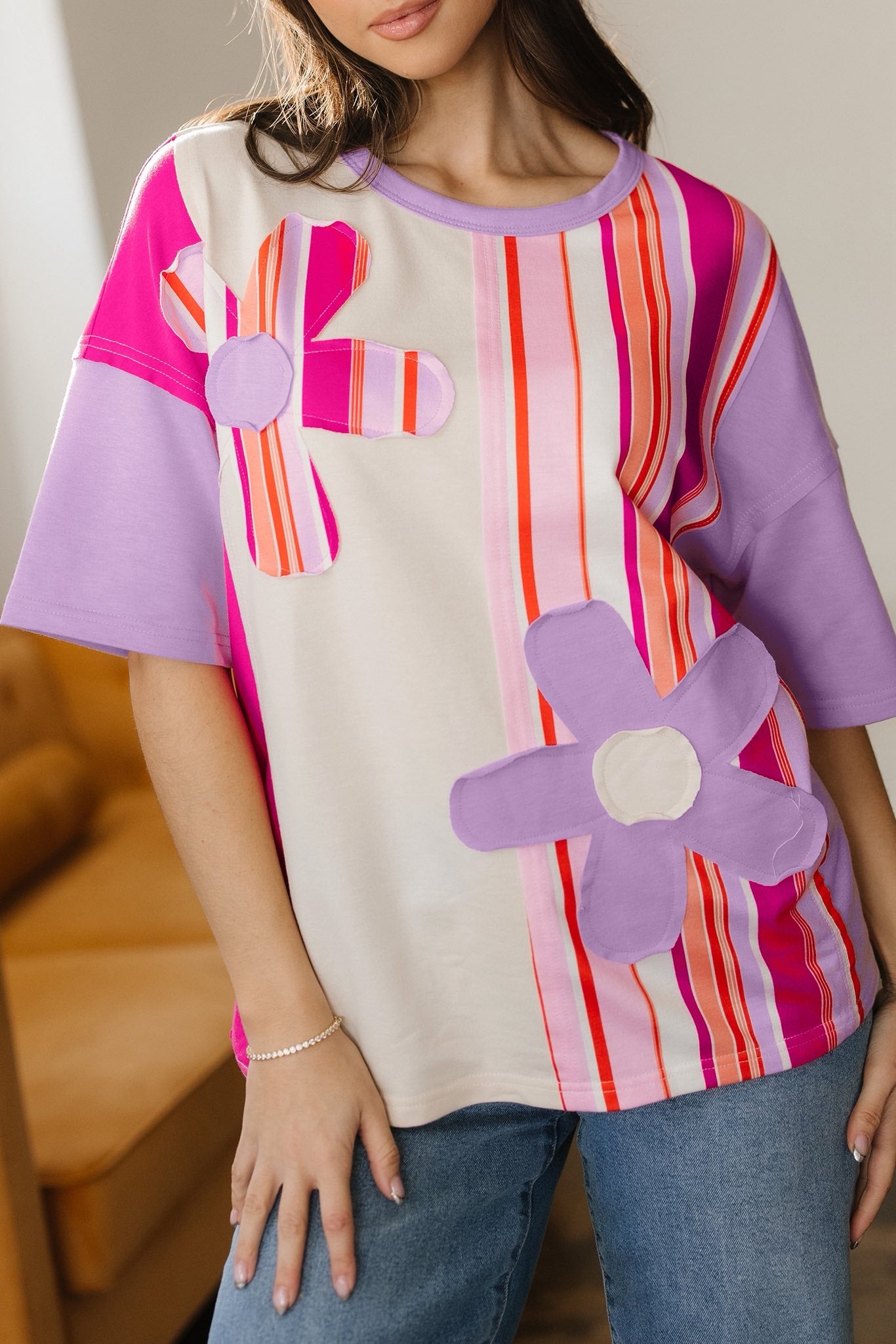 Colorblock Flower Patch Top