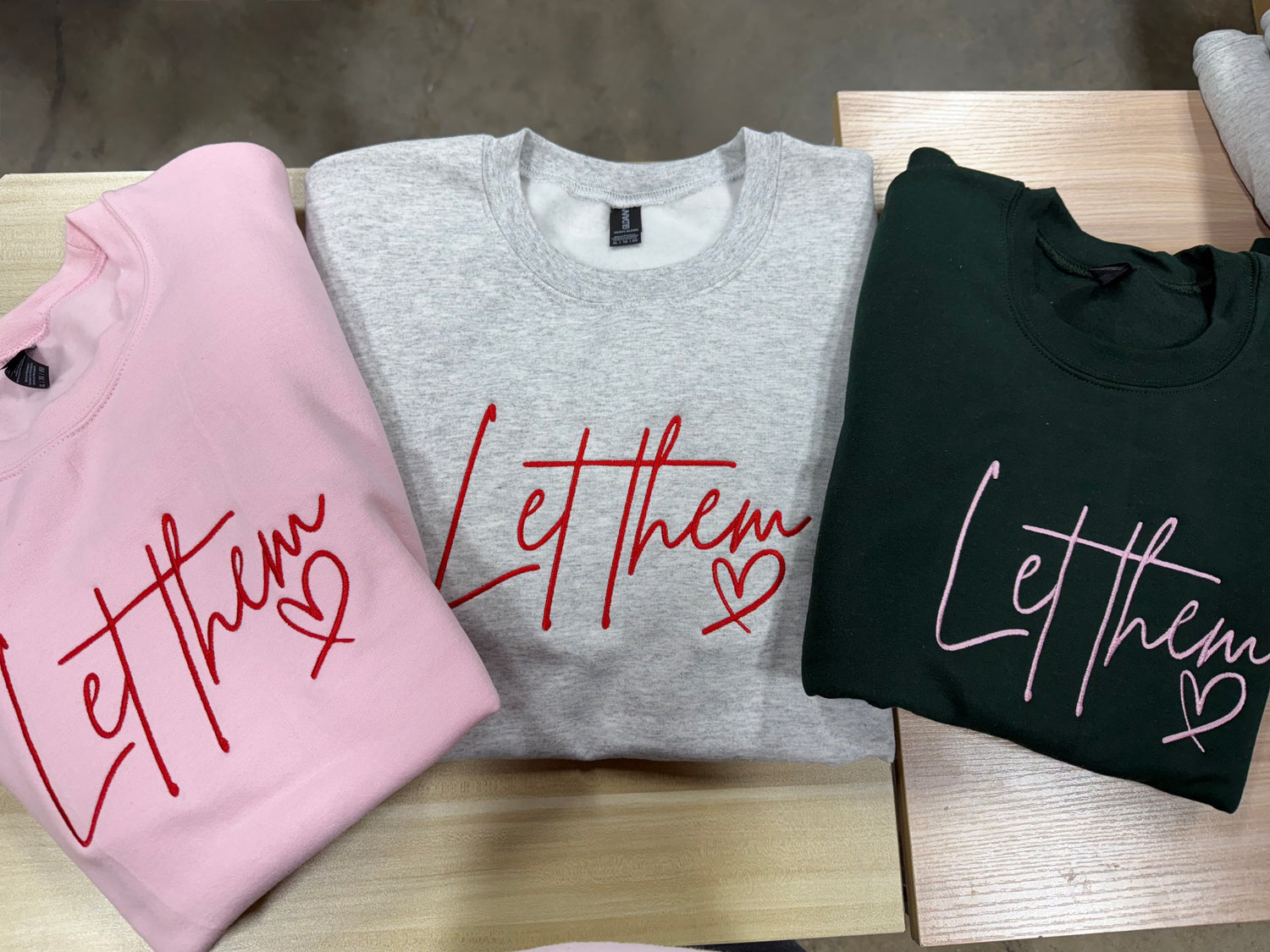 Let Them Embroidered Script Cotton Crewneck Sweatshirt