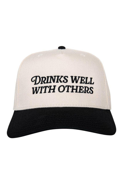 Drinks Well With Others Vintage Trucker Hat – Funny Distressed Embroidered Cap – Adjustable Snapback