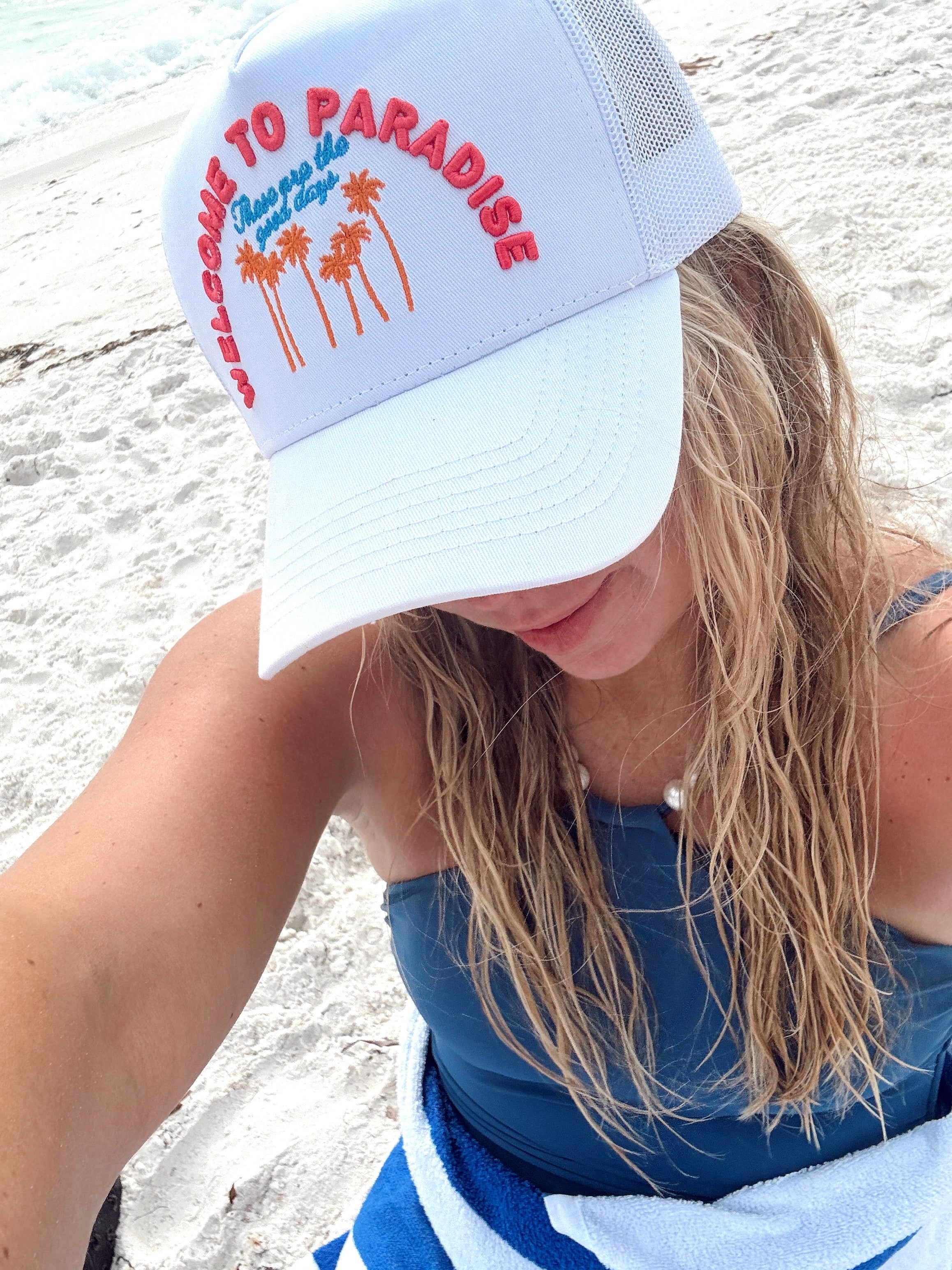 Welcome to Paradise - White Vintage Trucker Hat