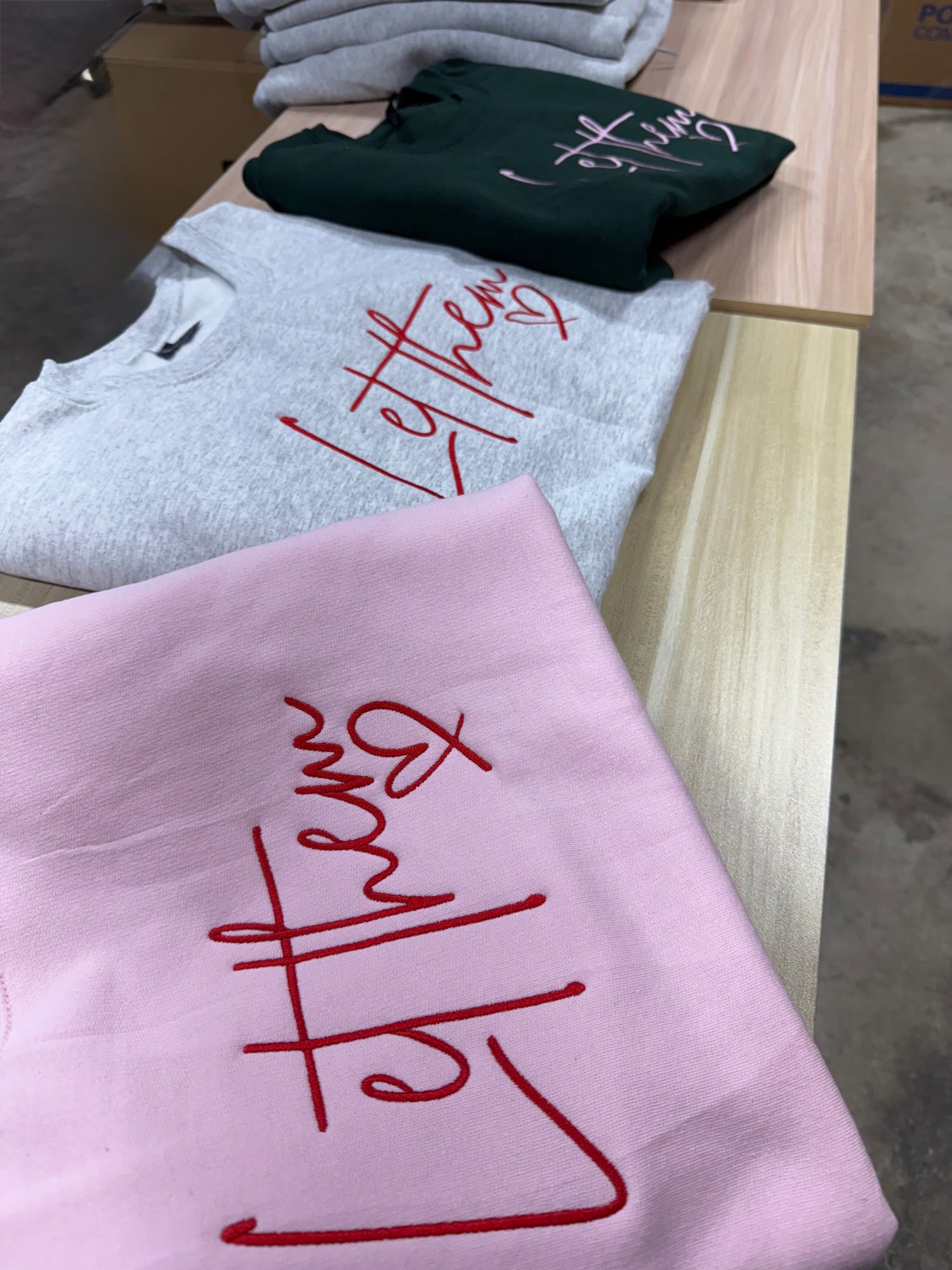 Let Them Embroidered Script Cotton Crewneck Sweatshirt