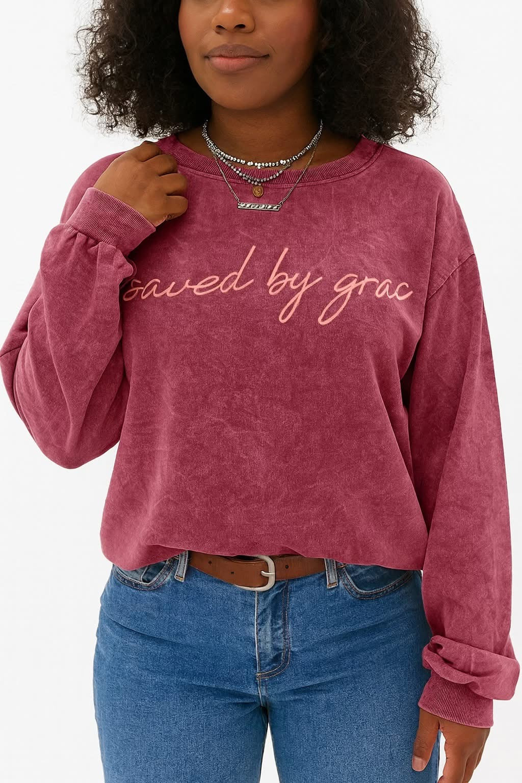 Saved by Grace Vintage Washed Sweatshirt | Faith-Based Crewneck | Christian Apparel
