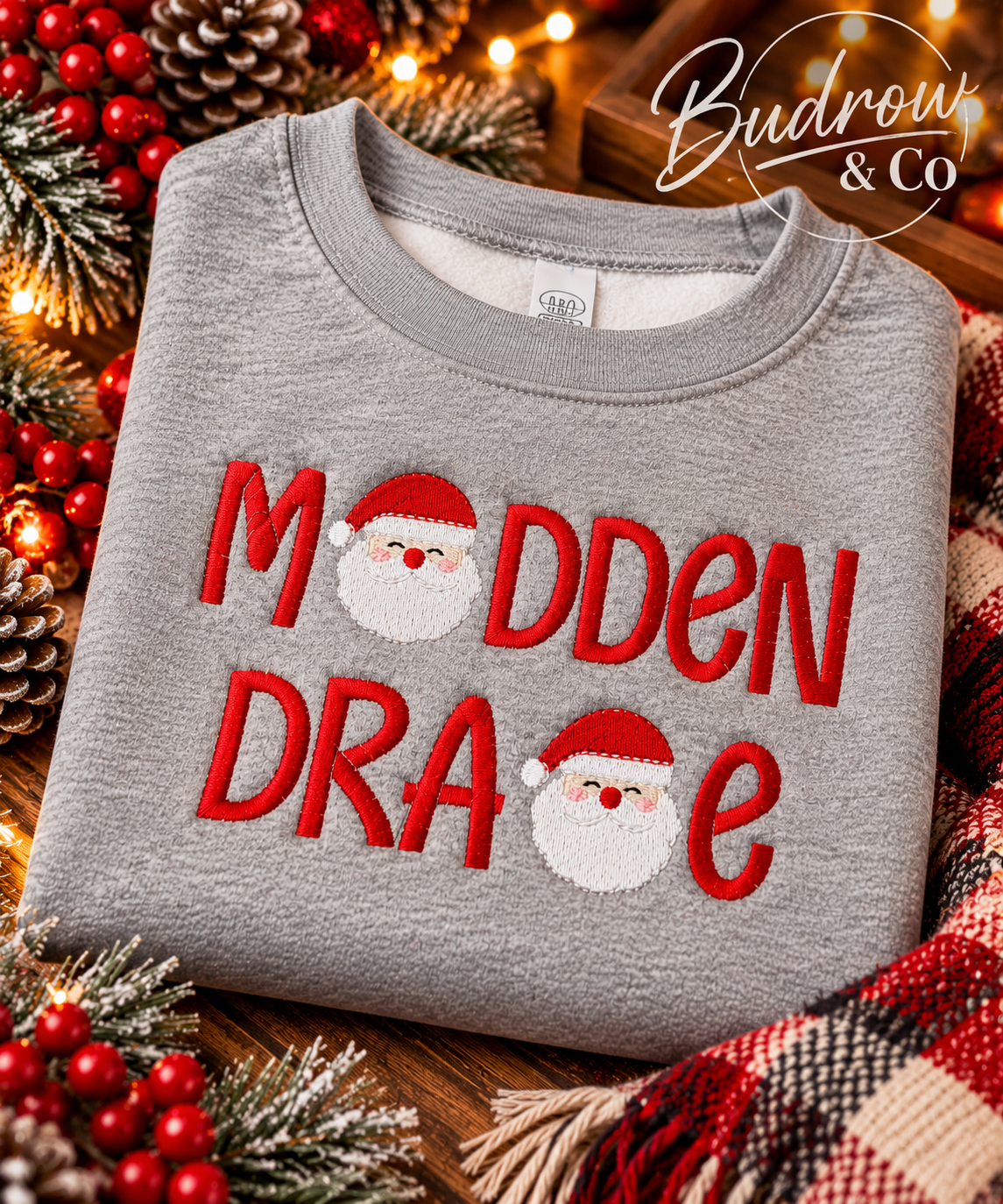 Embroidered Santa Name Christmas Crewneck - (Personalized)