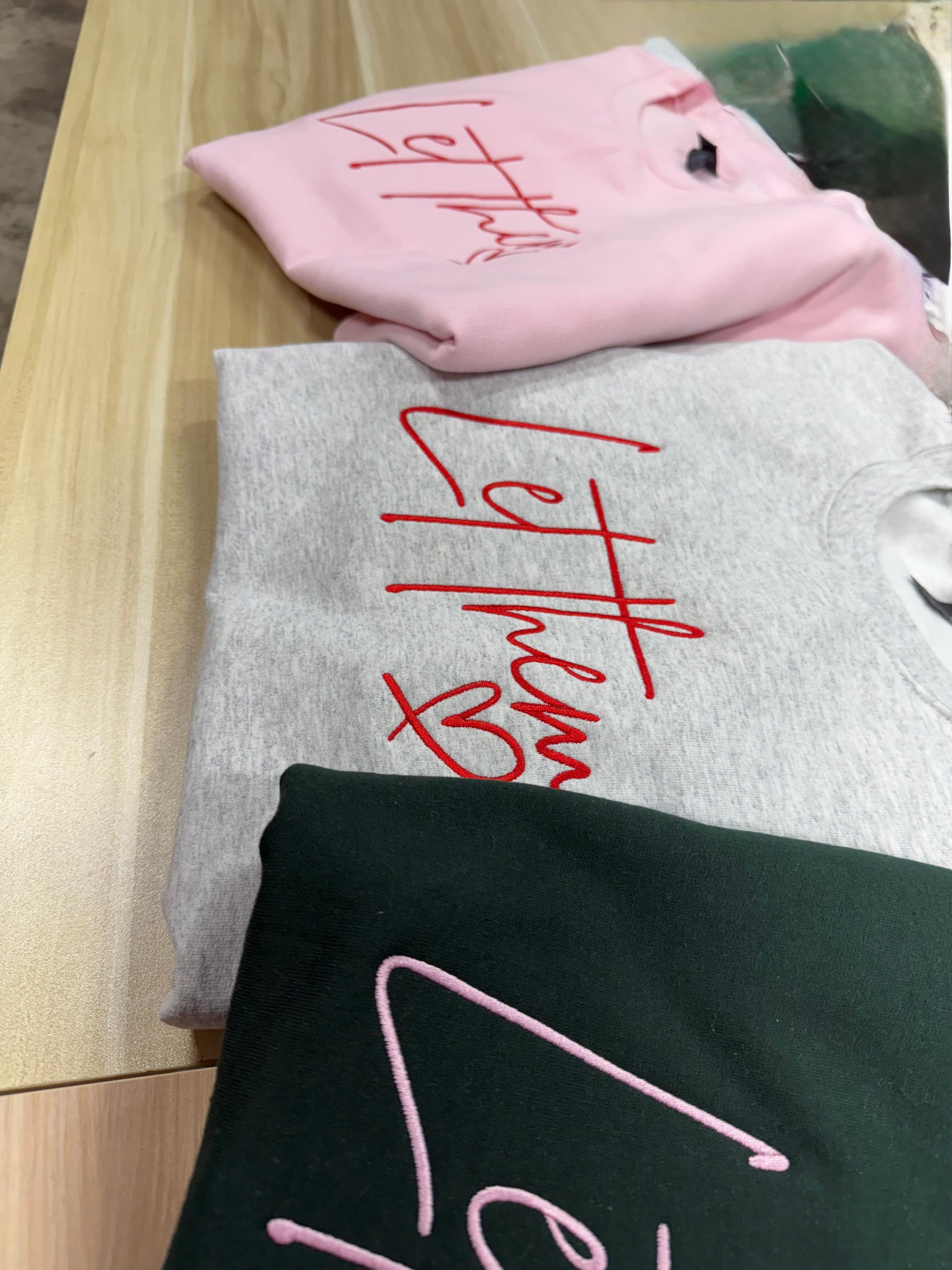 Let Them Embroidered Script Cotton Crewneck Sweatshirt