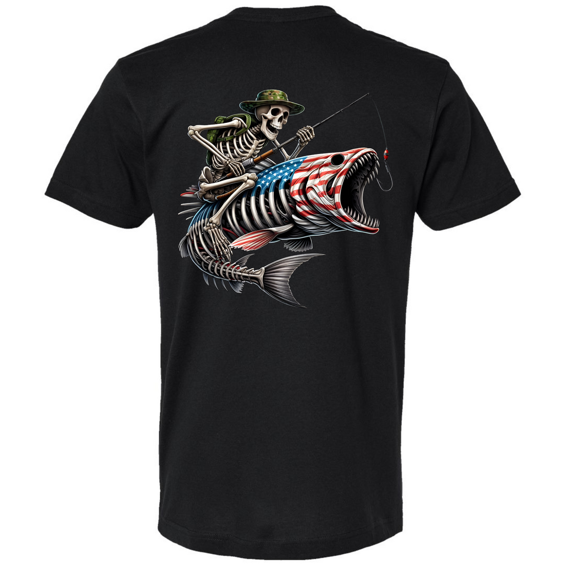 Fishing Skeleton Patriotic Tee