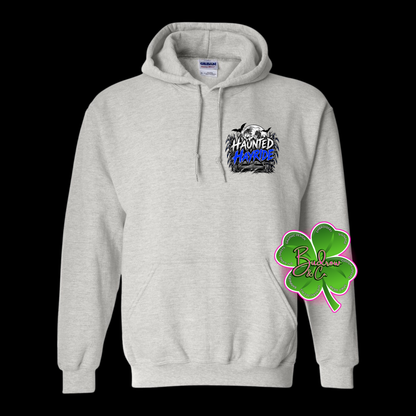 HAUNTED HAY RIDE - POCKET FRONT &amp; BACK DESIGN HOODED SWEATSHIRT