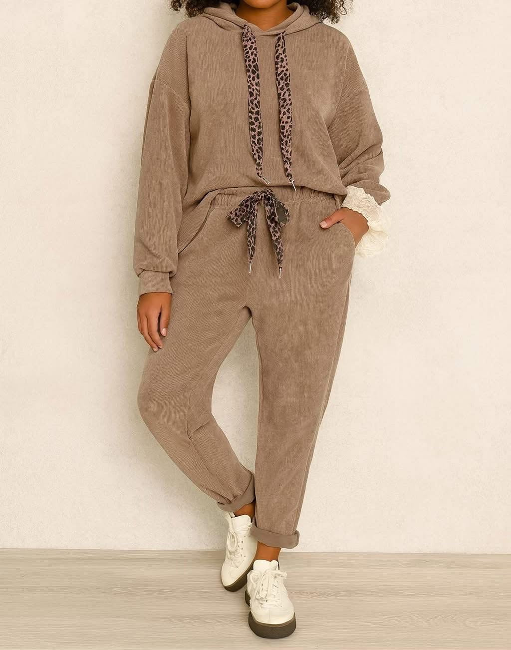 Corduroy Leopard Lounge Set | 2-Piece Hoodie &amp; Jogger Set