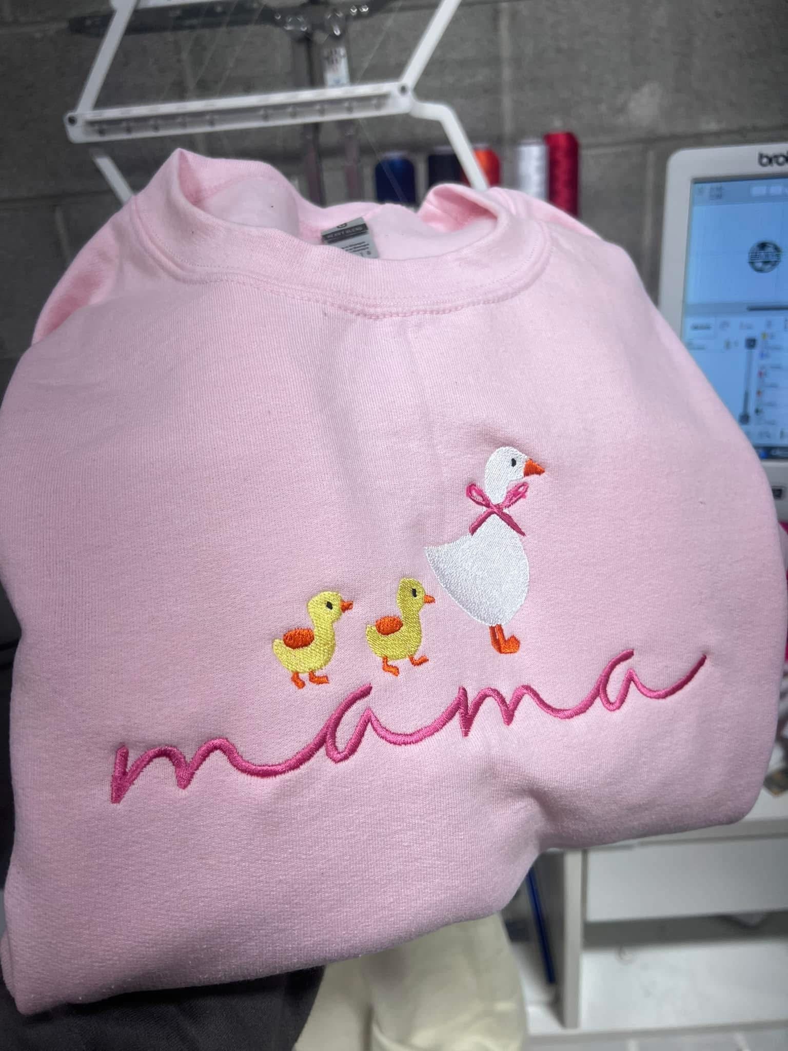 Personalized Mama Duck Sweatshirt – Custom Ducklings Kids Embroidery Mother’s Day Gift