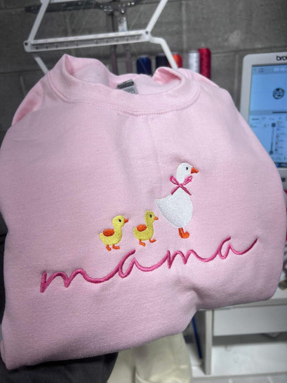 Personalized Mama Duck Sweatshirt – Custom Ducklings Kids Embroidery Mother’s Day Gift