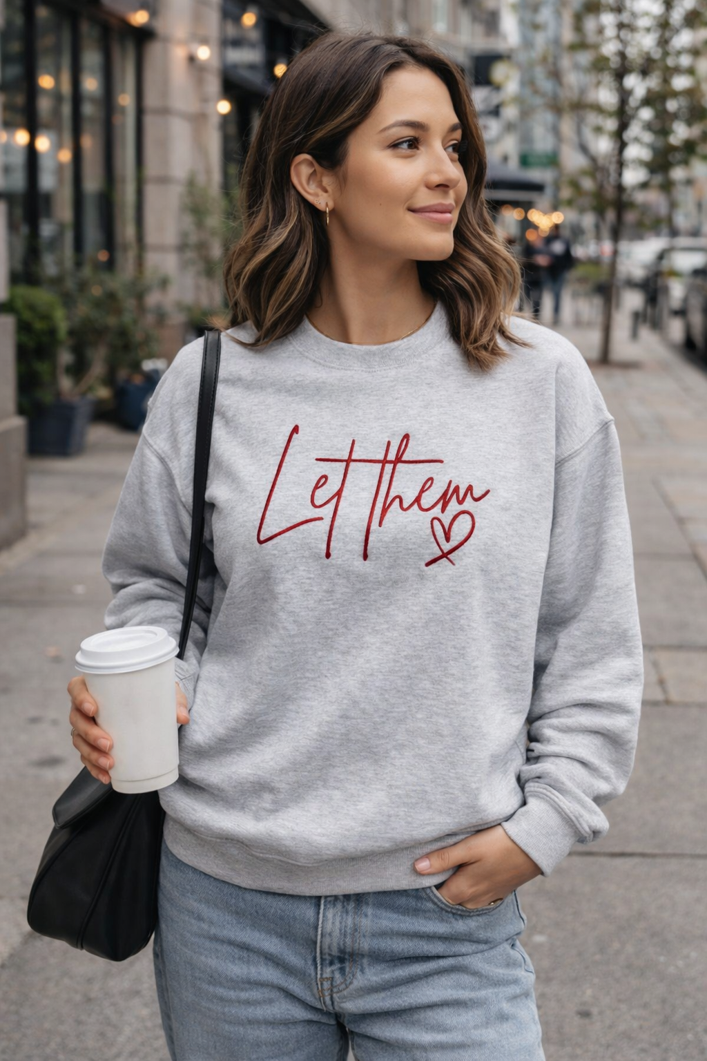 Let Them Embroidered Script Cotton Crewneck Sweatshirt