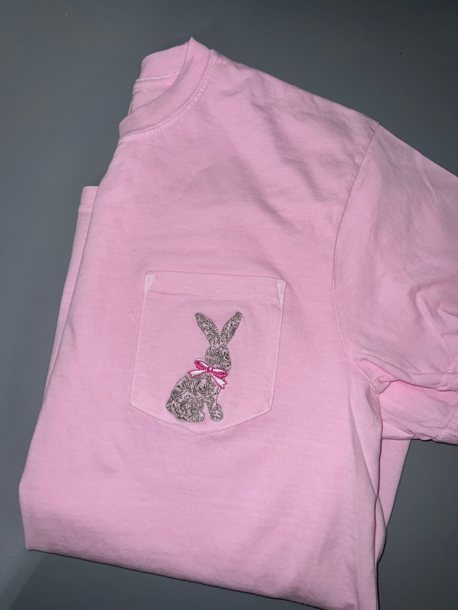 Simple Embroidered Bunny Pocket Tee