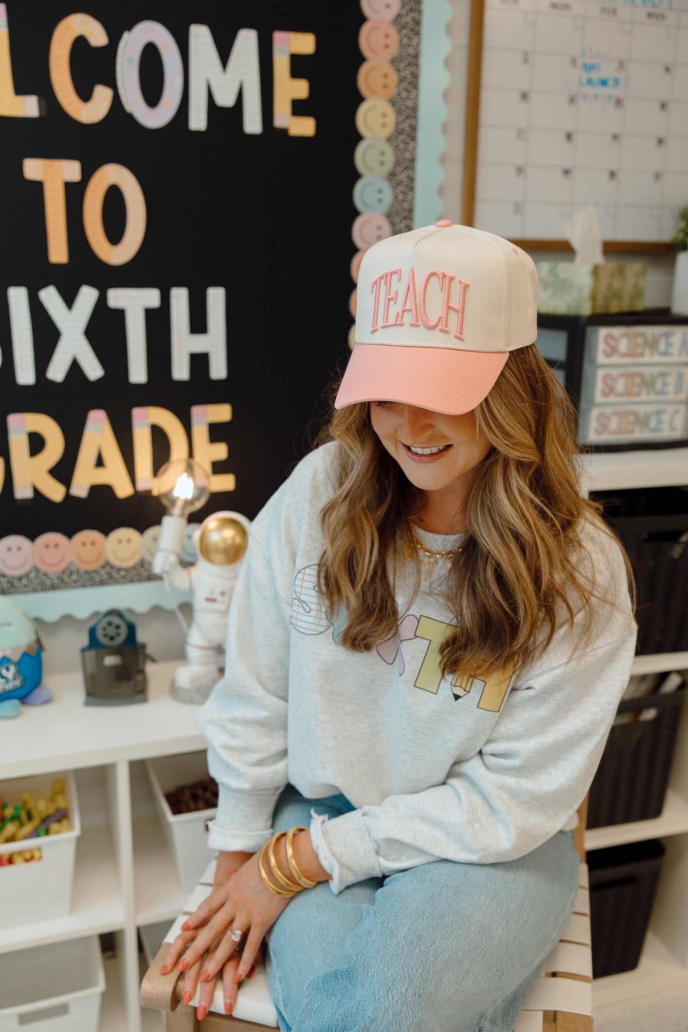 TEACH - Pink Vintage Trucker Hat