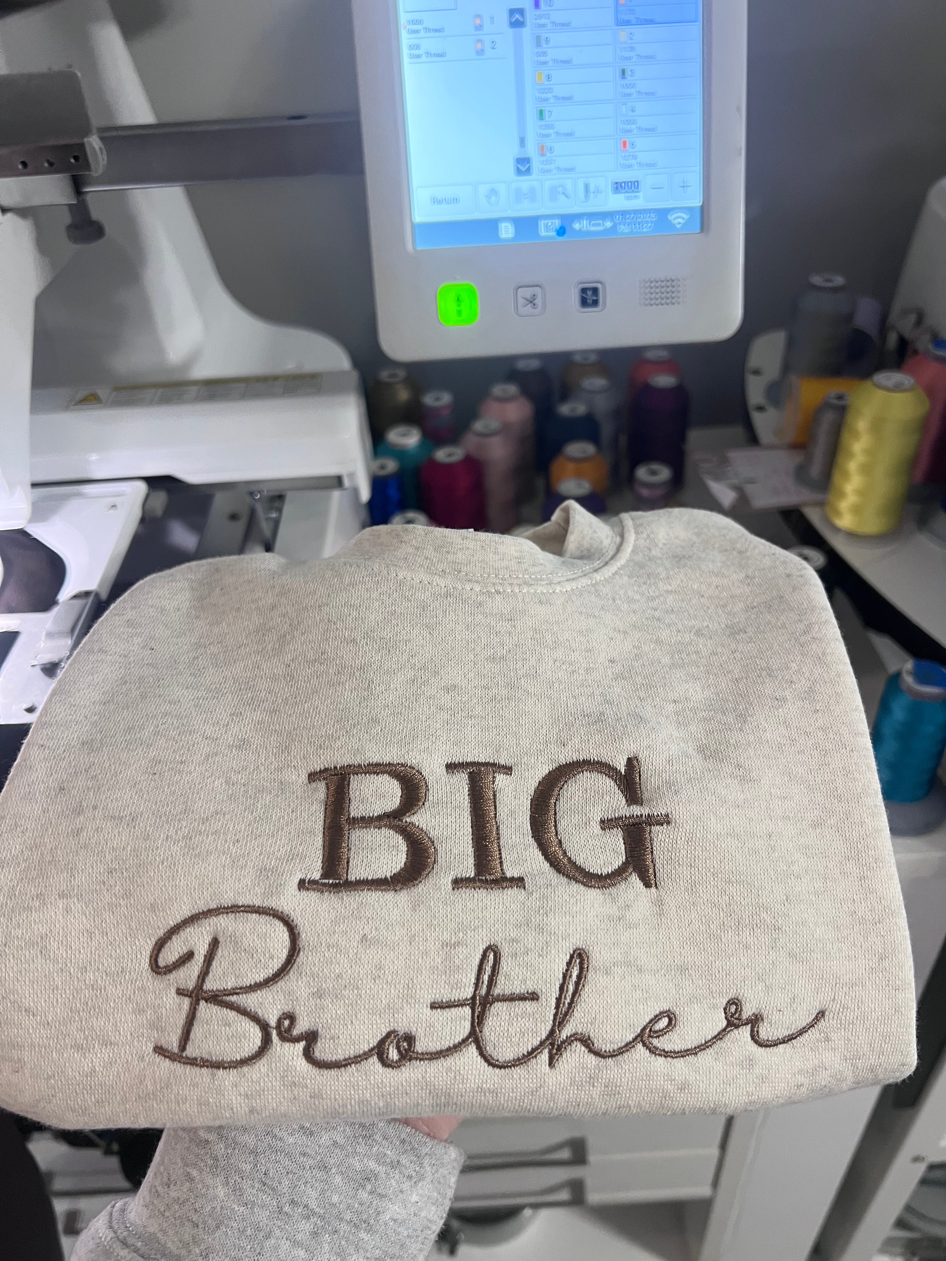 &quot;Big Brother&quot; Crewneck Sweatshirt - Personalize with Custom Thread Color - Gift for New Big Brother, Birth Announcement, or Big Brother Appreciation