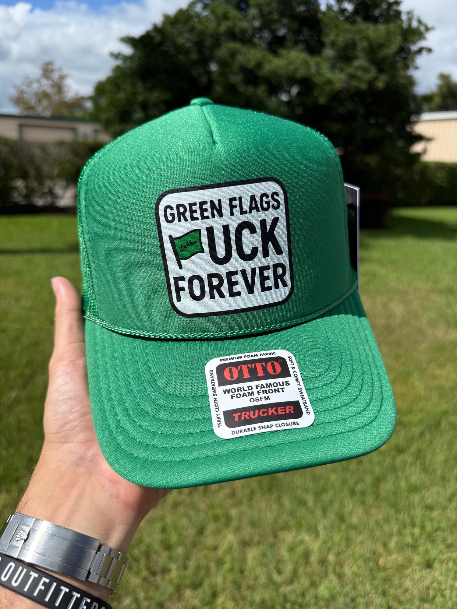 Green Flags F Forever Trucker Hat