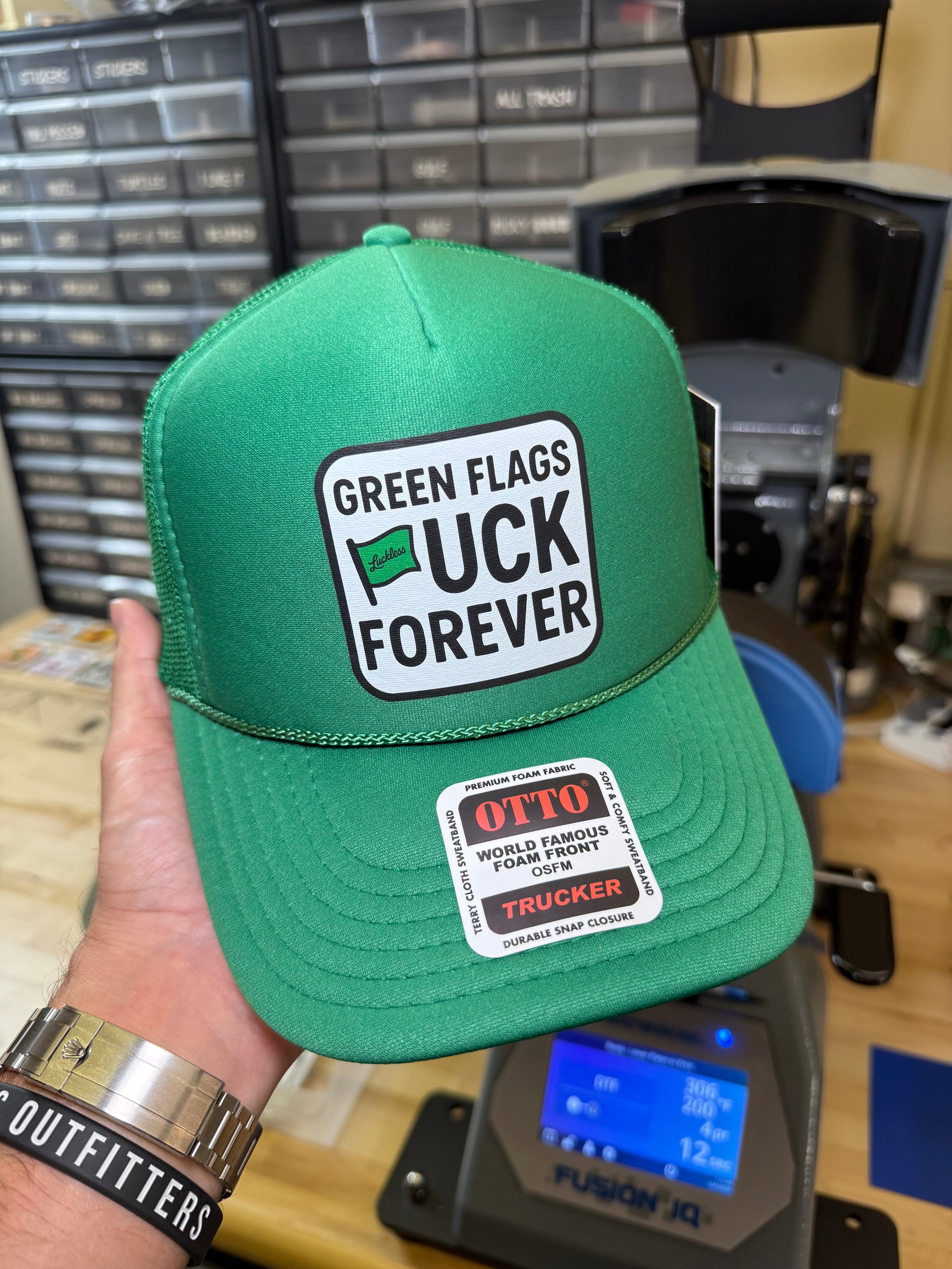 Green Flags F Forever Trucker Hat