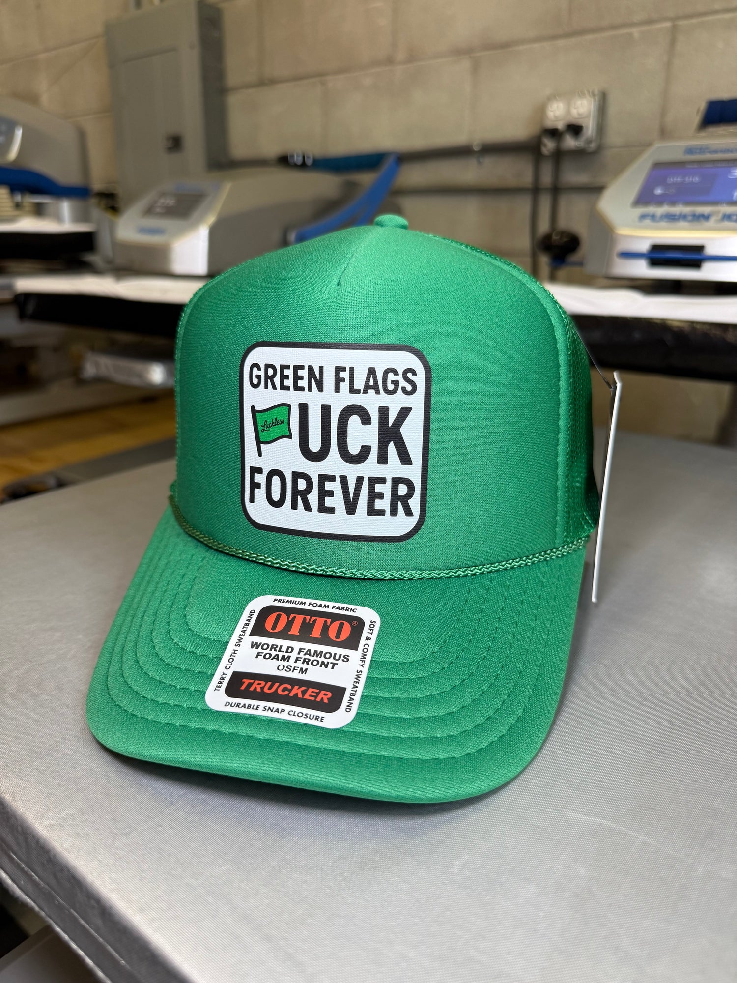 Green Flags F Forever Trucker Hat