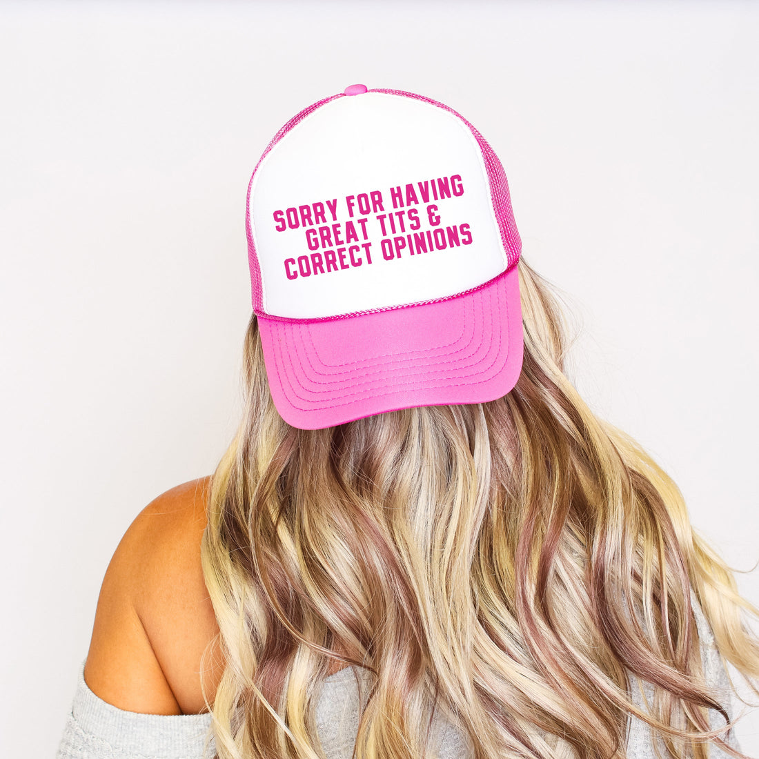 Sorry for Having Great Tits &amp; Correct Opinions, Sassy, Funny, Bright Pink Snapback Trucker Hat