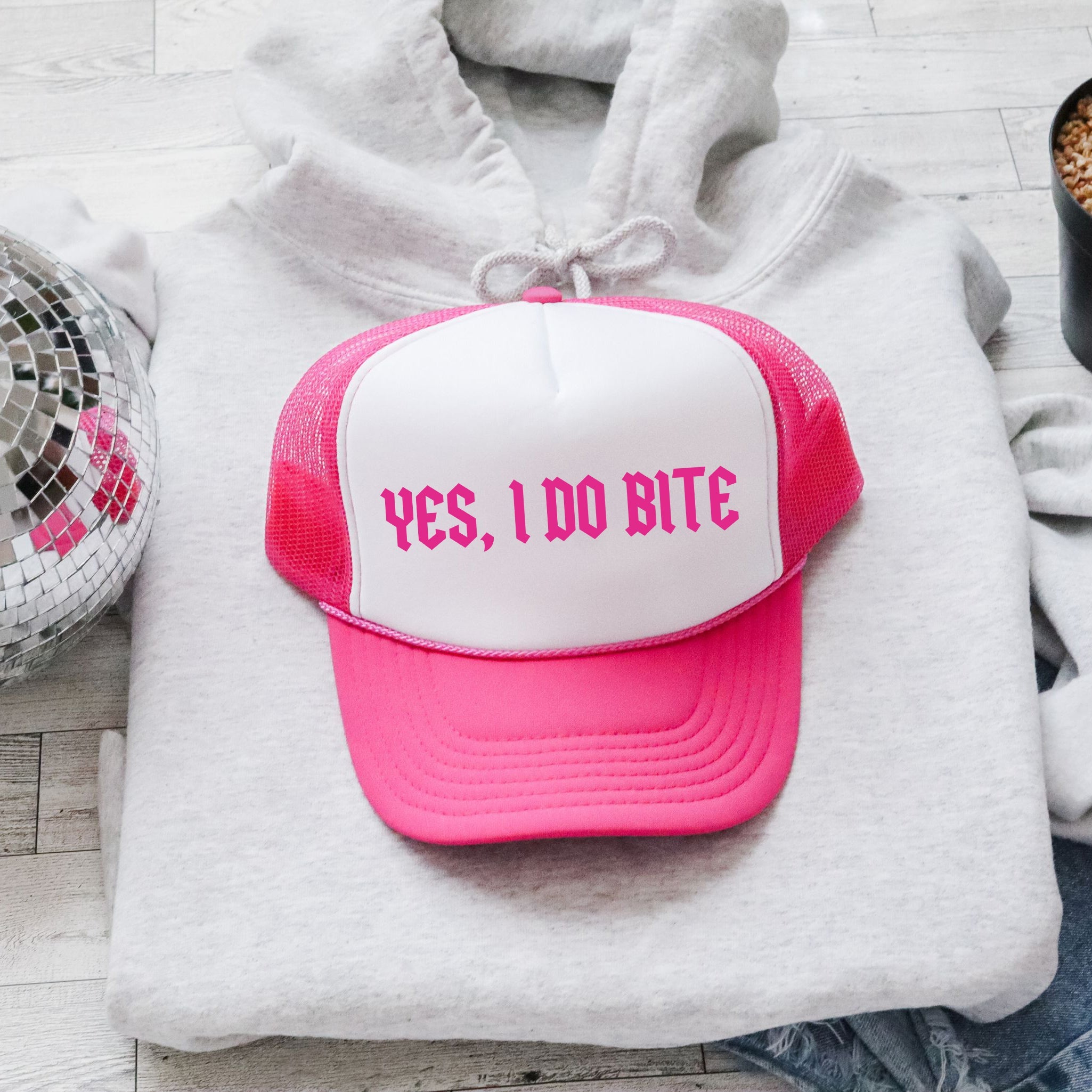 Yes, I Do Bite, Sassy, Funny, Bright Pink Snapback Trucker Hat