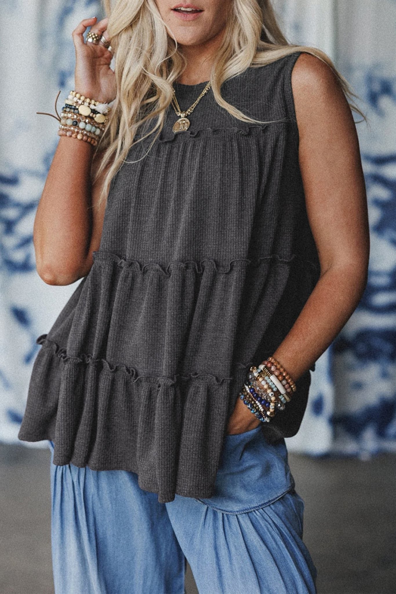 Gray Frilled Tank