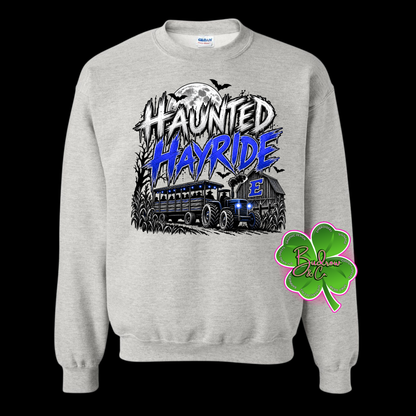 HAUNTED HAY RIDE - FRONT &amp; BACK DESIGN CREWNECK SWEATSHIRT