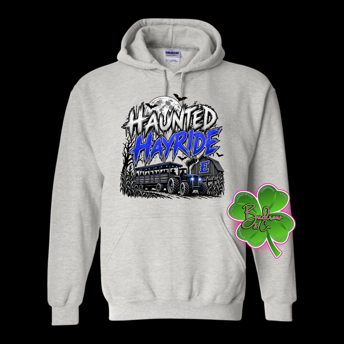 HAUNTED HAY RIDE - LARGE FRONT DESIGN ONLY HOODED SWEATSHIRT
