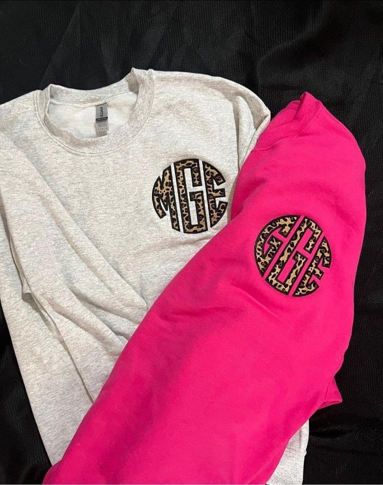 Monogrammed Cheetah Applique Crewneck