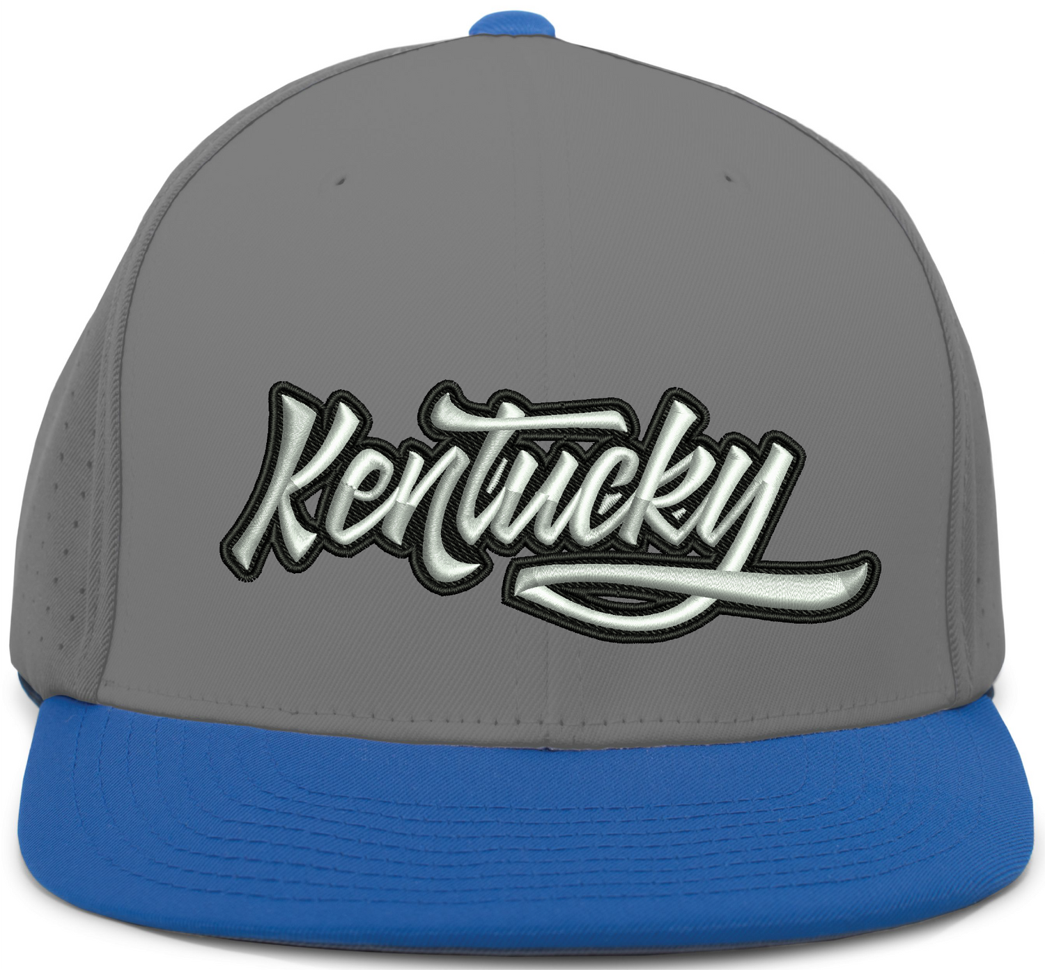 Kentucky 3D Embroidered Flexfit Hat – Pacific Headwear ES474 | Graphite &amp; Royal Blue | Perforated F3 Performance Cap